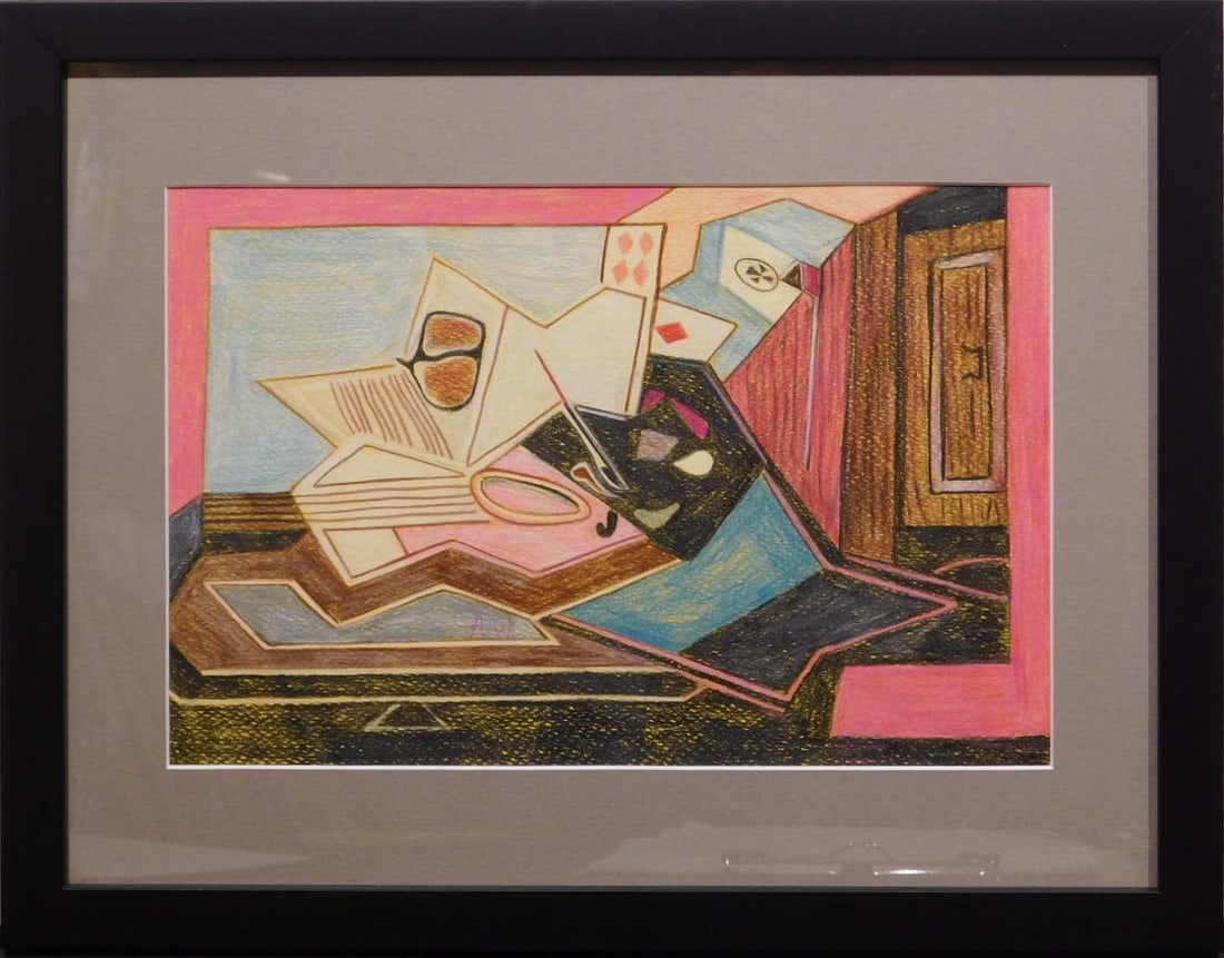 After Juan Gris: Cubist Still Life: After Juan Gris: Cubist Still Life, crayon on paper, initialled A.W. middle left, framed. 15 x 12 inches framed. Private Collection, New England Very good condition. NOTE: If documentation is not