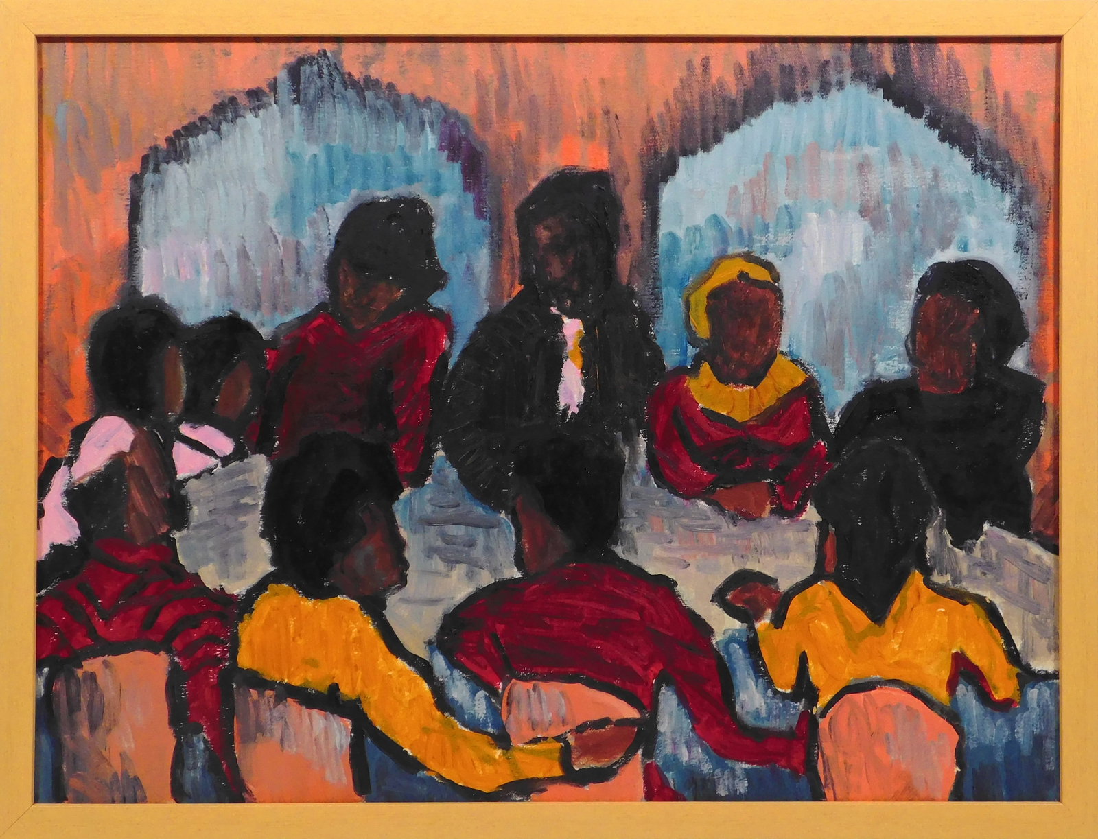 W. Hirsch: Mass of People: W. Hirsch (American, 20th Century): Mass of People. Oil on canvas, framed. This captivating painting is a modern masterpiece, blending impressionist brushwork with a contemporary sensibility to