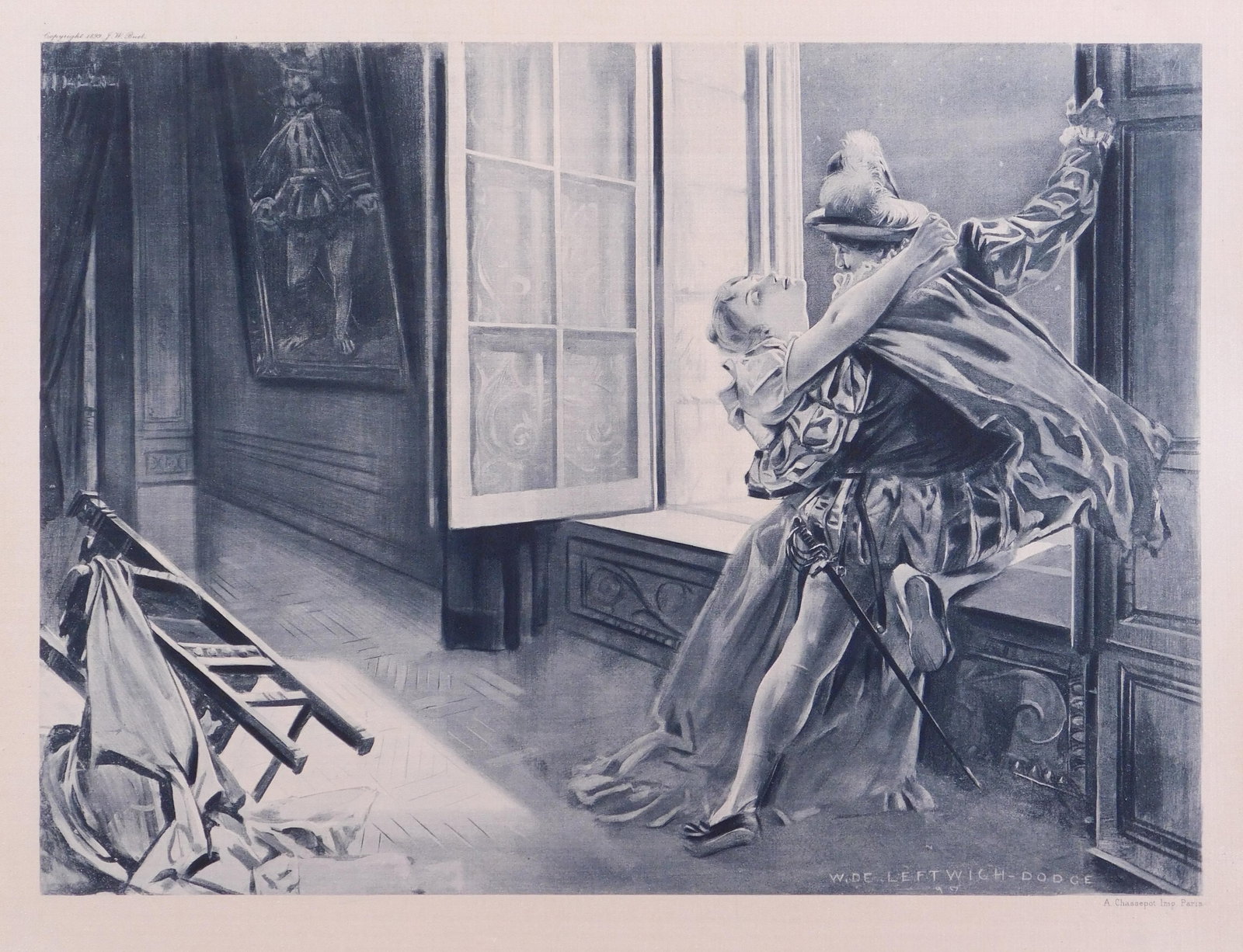 The Huguenots: The Huguenots: Lithograph printed on silk, mounted to card stock. An unbound page from The Great Operas: Romantic Legends Upon Which the Masters of Song Have founded Their Famous Lyrical Compositions 