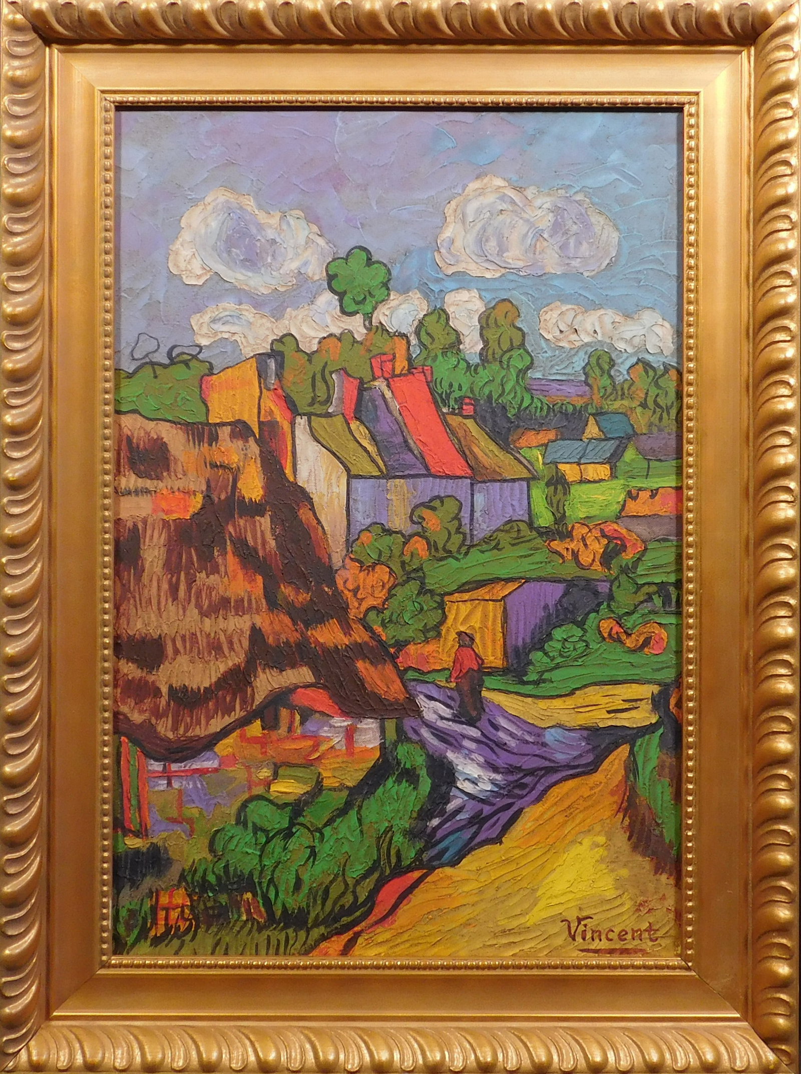 Vincent van Gogh, After : House at Arles: Vincent van Gogh (Dutch, 1853-1890) After : House at Arles. Oil on canvas, signed in another hand lower right. Verso shows decorative stamps. Professionally framed. Vincent van Gogh was a Post-Impress