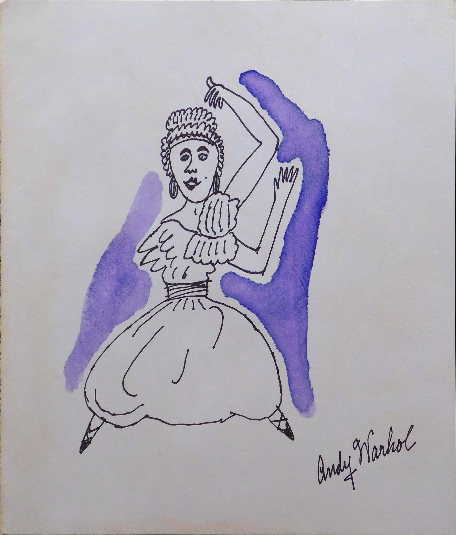 Andy Warhol, Manner of/ Attributed: the Aristocrat: Andy Warhol (American, 1928-1987) Manner of/ Attributed: the Aristocrat. Pen and ink and watercolor on paper, signed lower right, unframed. Andrew Warhola was an American artist, director and