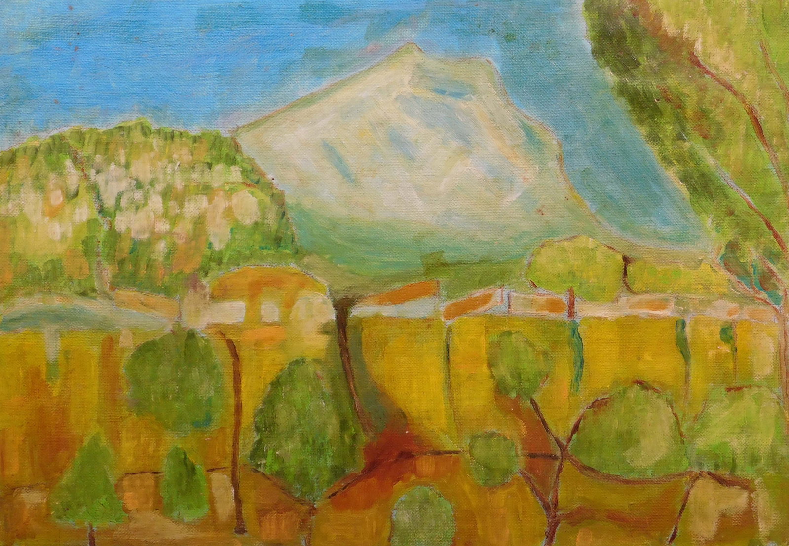 Emile Bernard, Manner of: Paysage: Emile Bernard (French, 1868-1941) Manner of: Paysage. Oil on academy board canvas that has been removed from board. Signed verso, unframed. Emile Henri Bernard was a French Post-Impressionist painter 