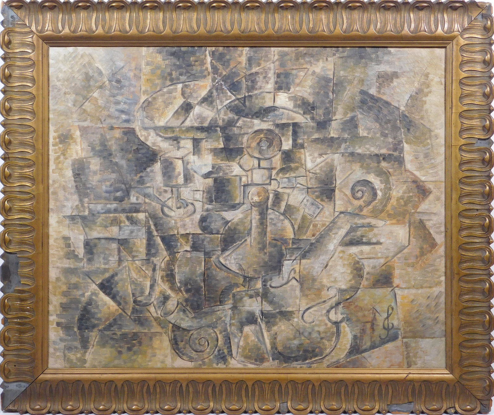 Pablo Picasso (Style of): Cubist Collage: Pablo Picasso (Spanish, 1881-1973)(Style of): Cubist Collage, 1911. Oil on canvas, 19.6 x 23.6 inches, 49.8x60cm unframed. Private dealer, Spain. Great condition; moderate surface grime throughout; sm