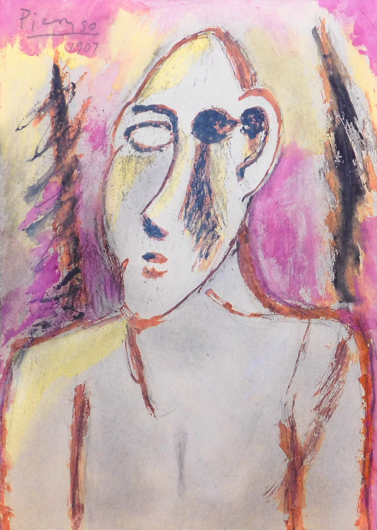 Style of Pablo Picasso: Portrait du Homme: Style of Pablo Picasso (Spanish, 1881-1973): Portrait du Homme, 1907. Double sided sketch on paper, one side pencil, the other side gouache and pencil, both sides are signed in pencil, unframed. This 