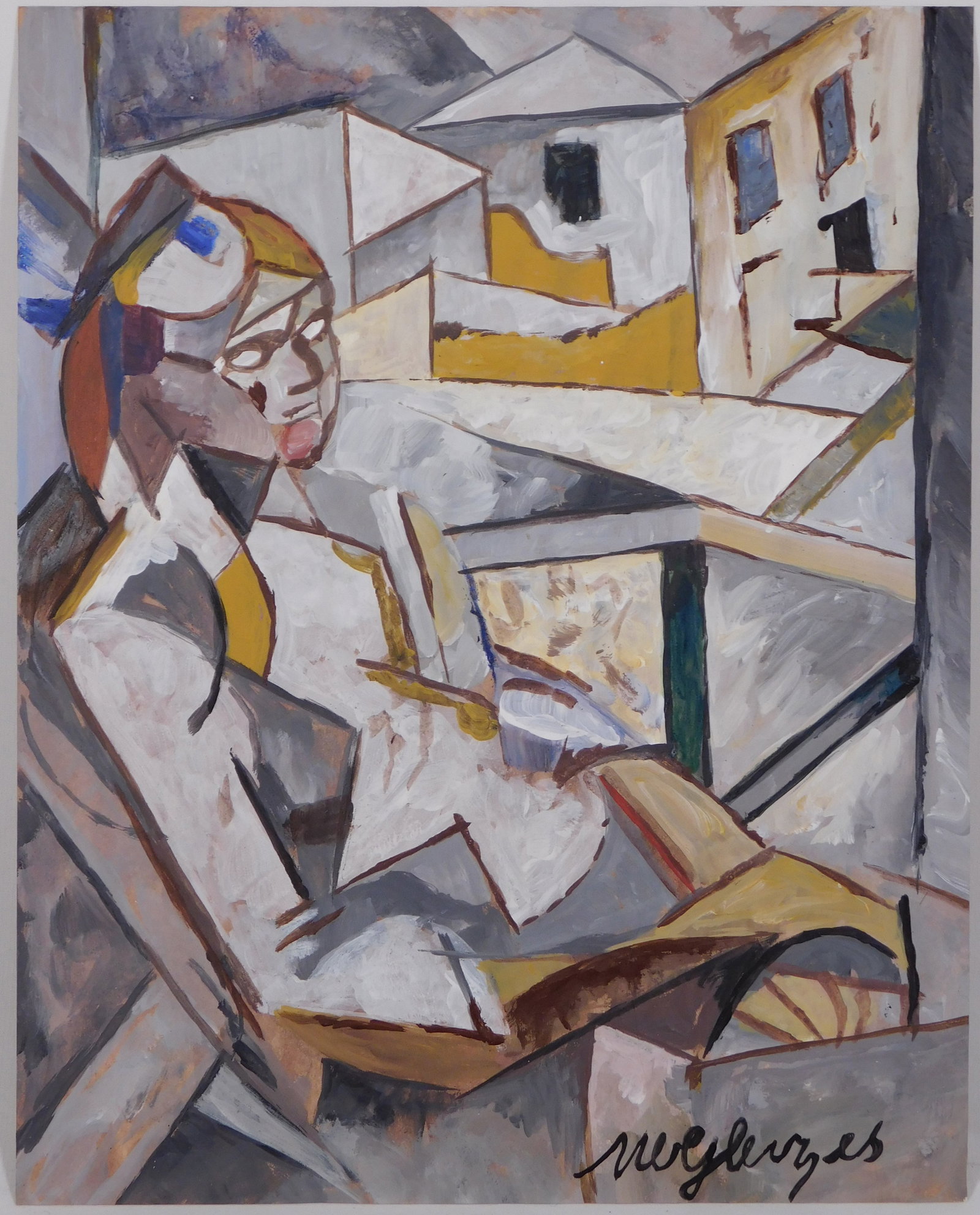 Albert Gleizes, Attributed, Cubist Woman: Albert Gleizes, (1881-1953, France) Attributed: Cubiost Woman, Gouache on paper, signed lower right. Framed under non-reflective glass. French painter Albert Gleizes started his career emulating the