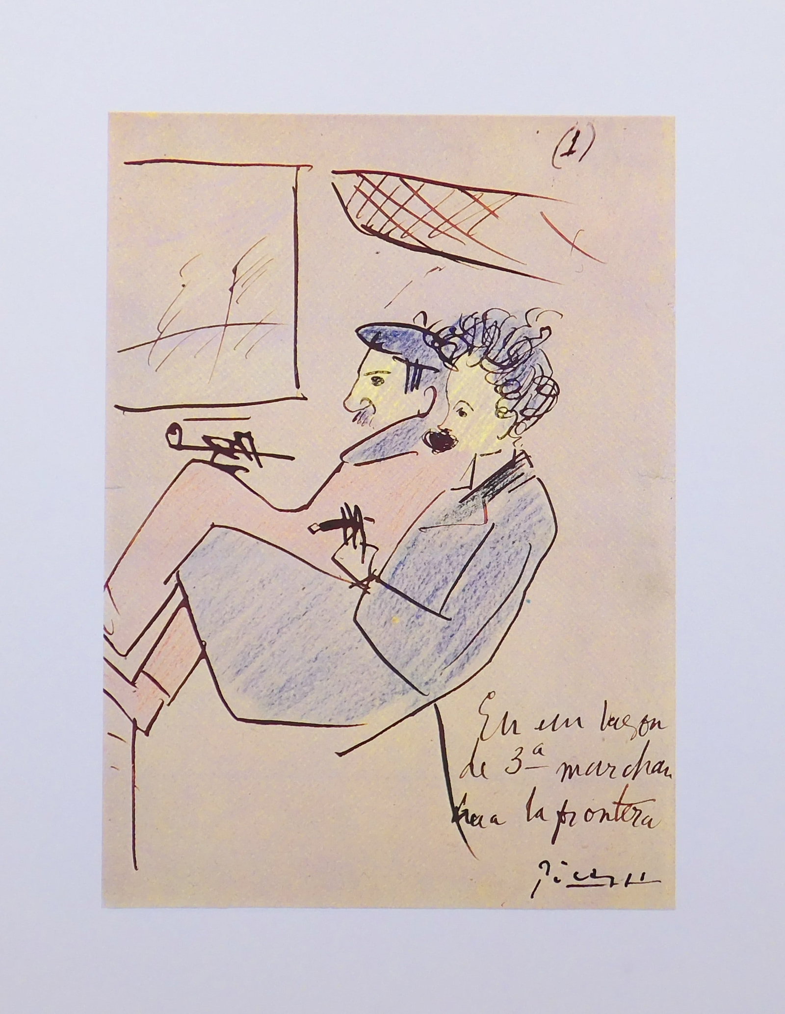 Pablo Picasso: Picasso y Junyer Llegan a la Frontera: Pablo Picasso (Spanish, 1881-1973): Picasso y Junyer Llegan a la Frontera. Photo giclee, unframed. This print is accompanied by a document from the printing sudio where it was made. 14.75 x 11.75