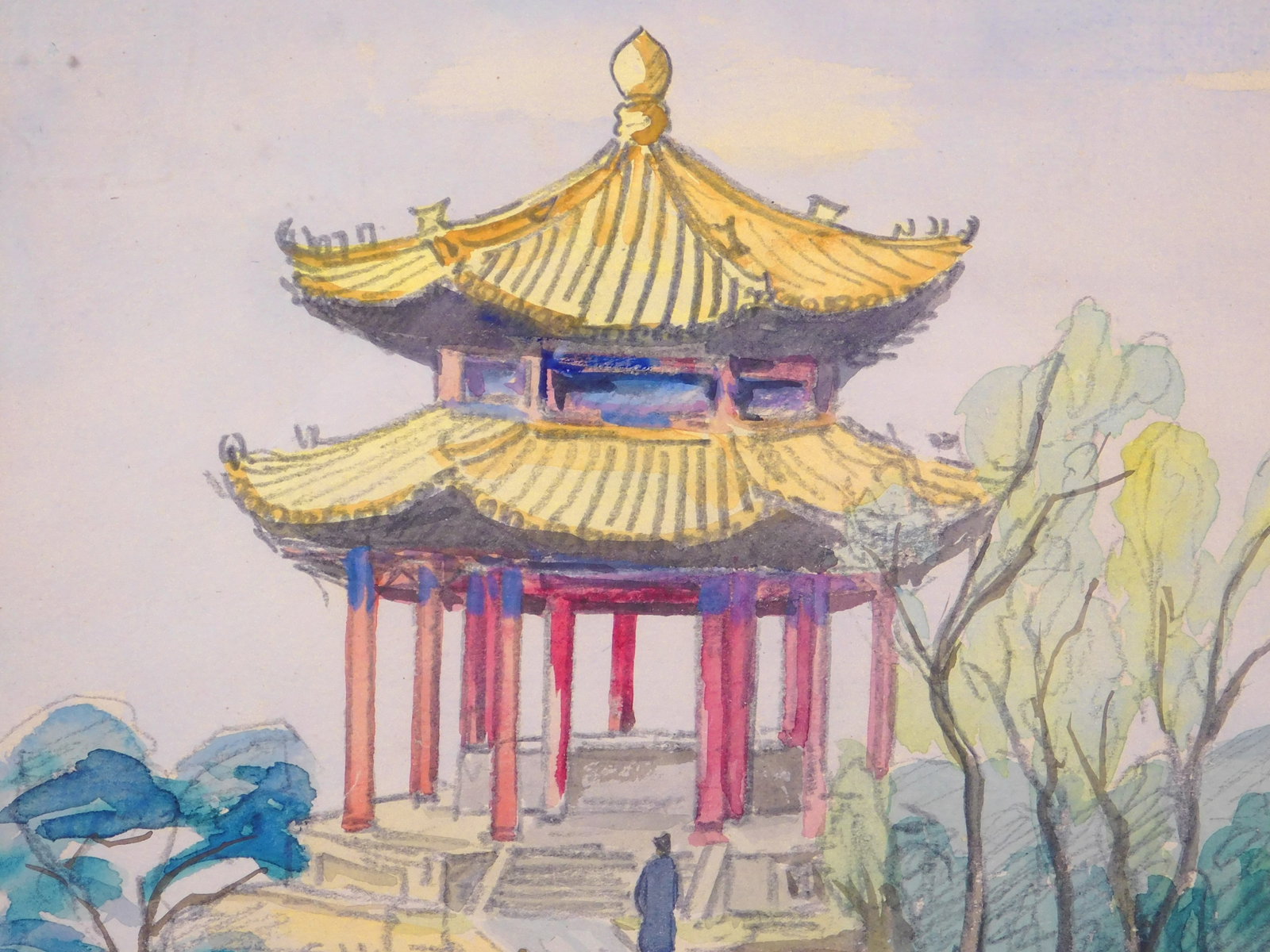 Chinese Pavillion Watercolor - 2