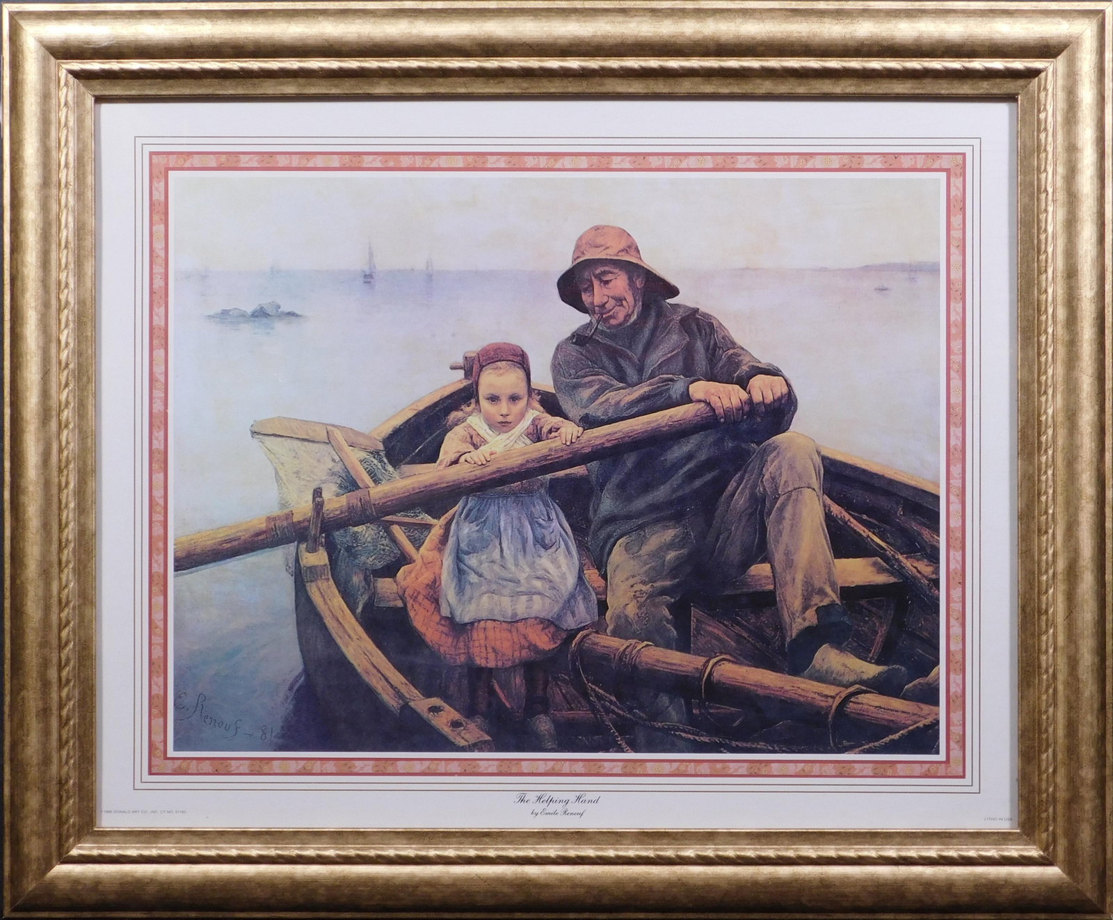 Emile Renouf : The Helping Hand: Emile Renouf (French, 1845 - 1894): The Helping Hand. Offset lithograph, signed in plate.Printed by Donlad Art Co. in 1998. Emile Renouf was a French realist artist known for his depictions of