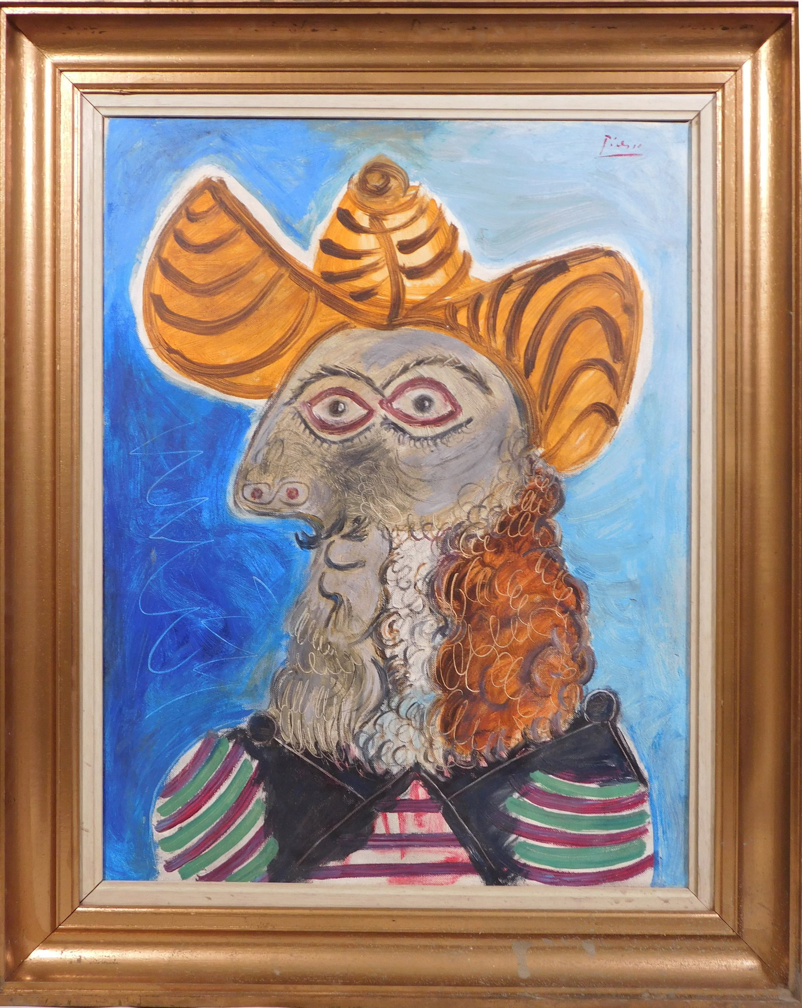 Pablo Picasso, Attributed/Manner of: Bearded Man with Hat: Pablo Picasso (1881-1973, Spain) Attributed/Manner of: Portrait of a Bearded Man Wearing A Hat, 1969, oil on canvas, Signed in the upper right corner, with the date (29-3-69) painted onto the back of
