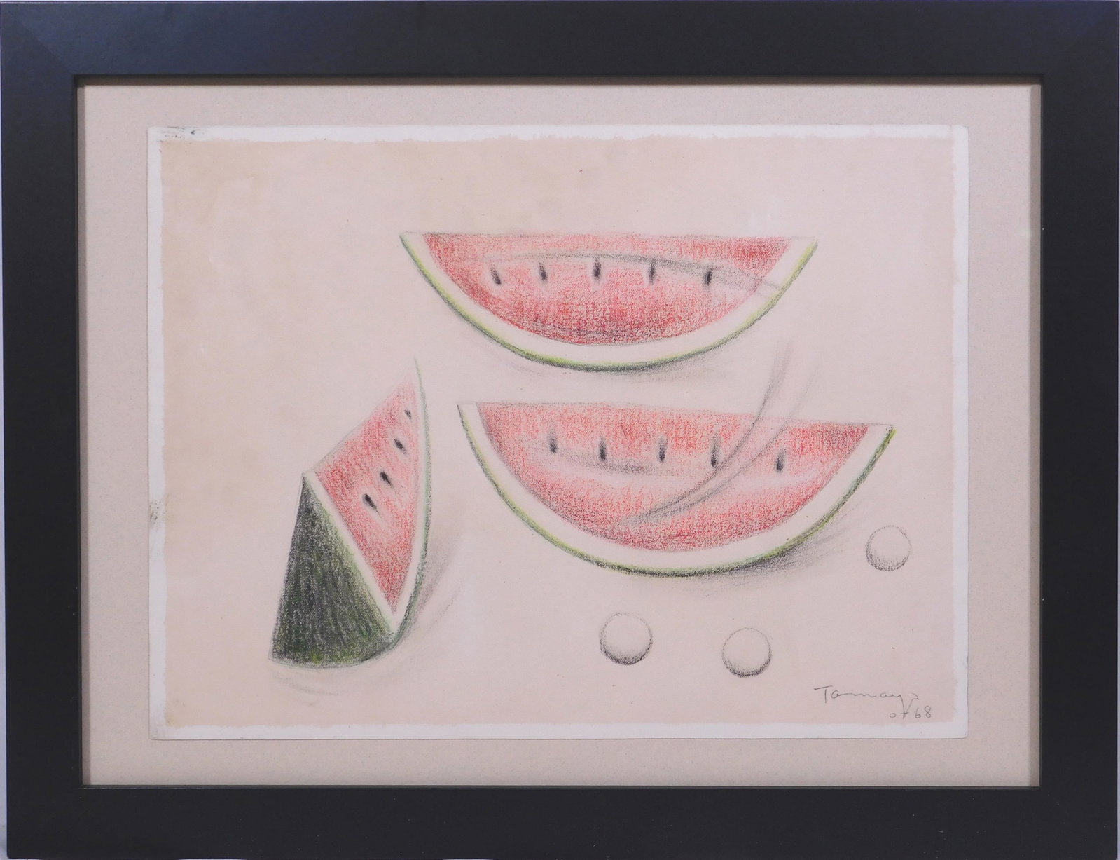 Rufino Tamayo Attributed: Sandias Drawing: Rufino Tamayo (1899-1991) Attributed: Sandias. Watercolor and colored pencils and charcoal on paper, signed lower right with the date 0-68. Tamayo's work occupies a major place in twentieth-century