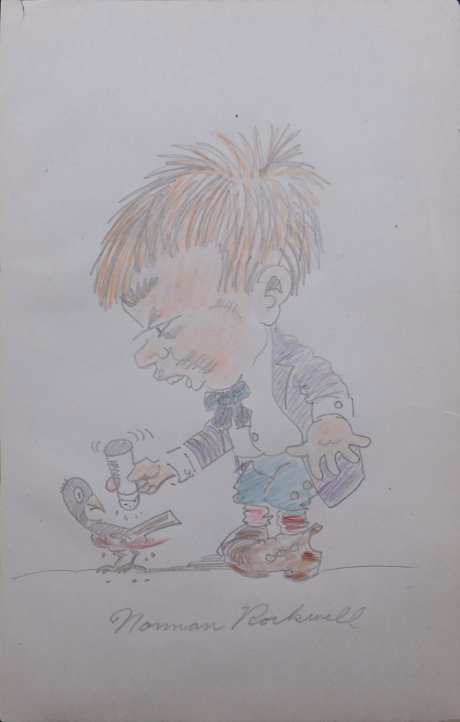 Norman Rockwell, Attributed: Salty Bird: Norman Rockwell, Attributed (American, 1894-1978): Salty Bird. Pencil and colored crayon on paper, signed in pencil below, unframed. Possibly an early drawing from the time when Rockwell was being