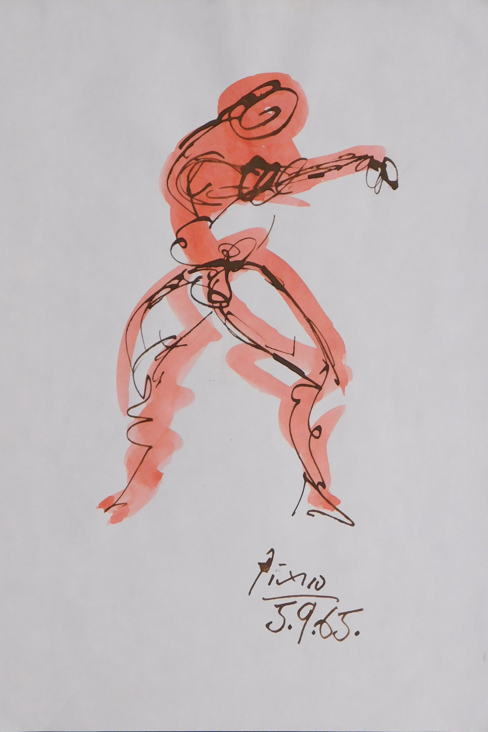 Pablo Picasso Attributed: Red Dancer: Pablo Picasso (1881-1973) Attributed: Red dancer. Pen and ink with watercolor on bond drawing paper. 11.6 x 8.5 inches Private collector, New York. Good condition with minor handling marks NOTE: If