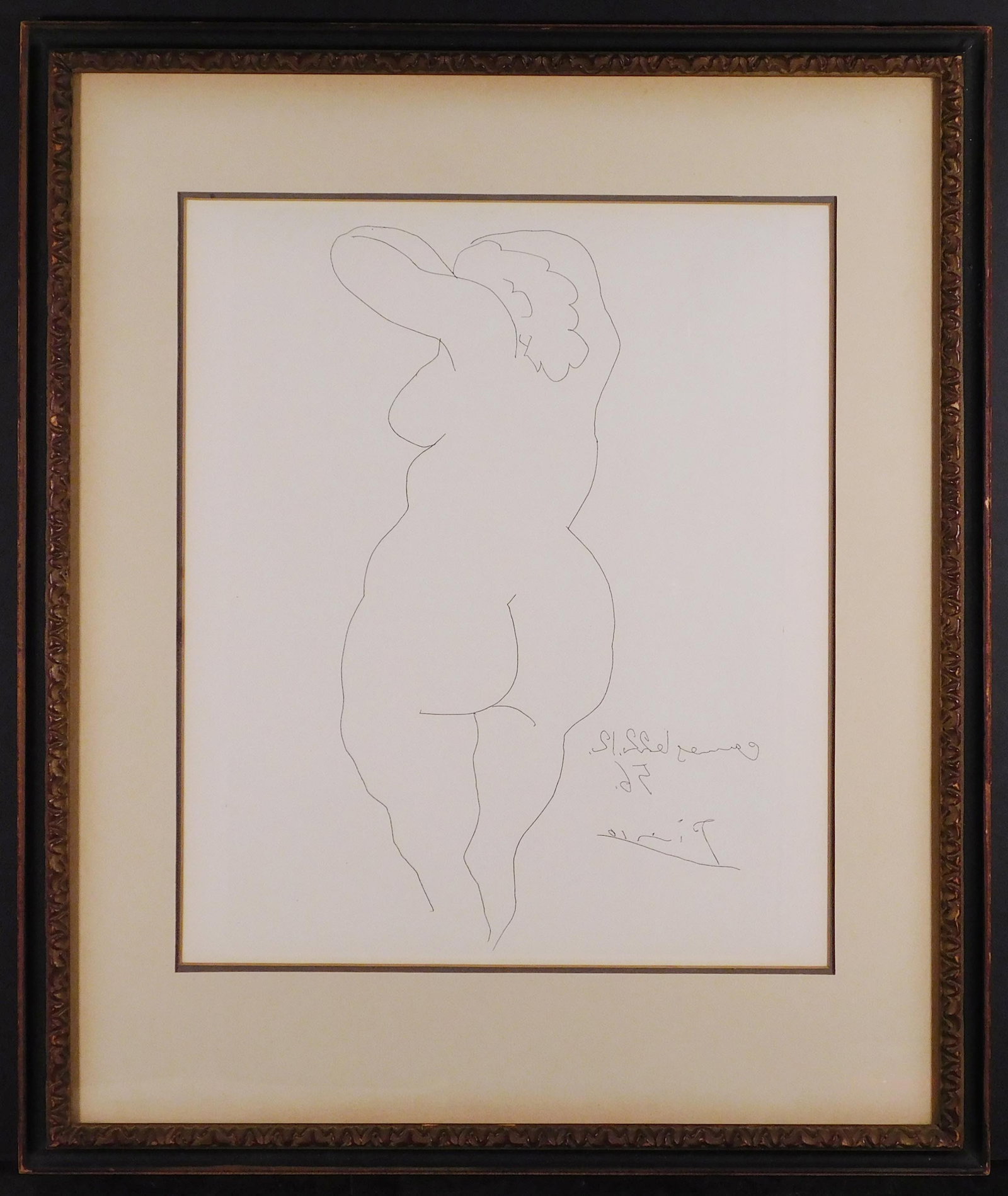 Style of Pablo Picasso: Nu De Dos Print: Style of Pablo Picasso (Spanish, 1881-1973): Nu De Dos. Vintage etching printed in the 1970s on fine rag paper. "Nu de Dos" was created by Picasso for a portfolio by Jean Cocteau, which he offered in