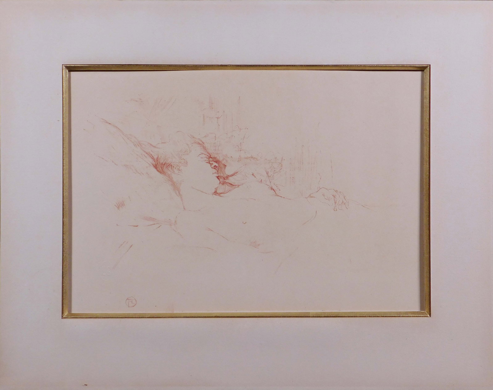 Henri de Toulouse-Lautrec: Le Sommeil: Henri de Toulouse-Lautrec (French, 1864 - 1901): Le Sommeil, 1948. Lithograph on cream paper, signed in plate, chop mark lower left, mounted in french matboard. 15.25 x 19.5 inches mat; 9.5 x 14