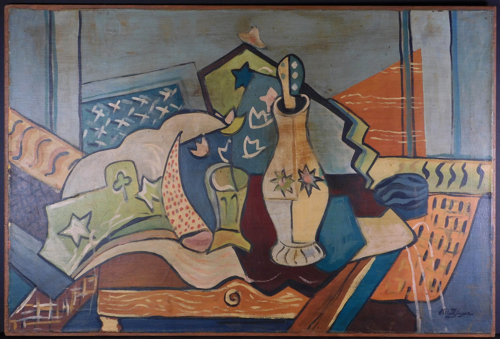 Jean Metzinger Attributed Cubist Still Life: Jean Metzinger (1883-1965, France) Attributed Cubist Still Life, signed lower right. Oil on canvas, laid to board, unframed. Jean Metzinger, a native of Nantes, went to Paris in 1903 and over the next