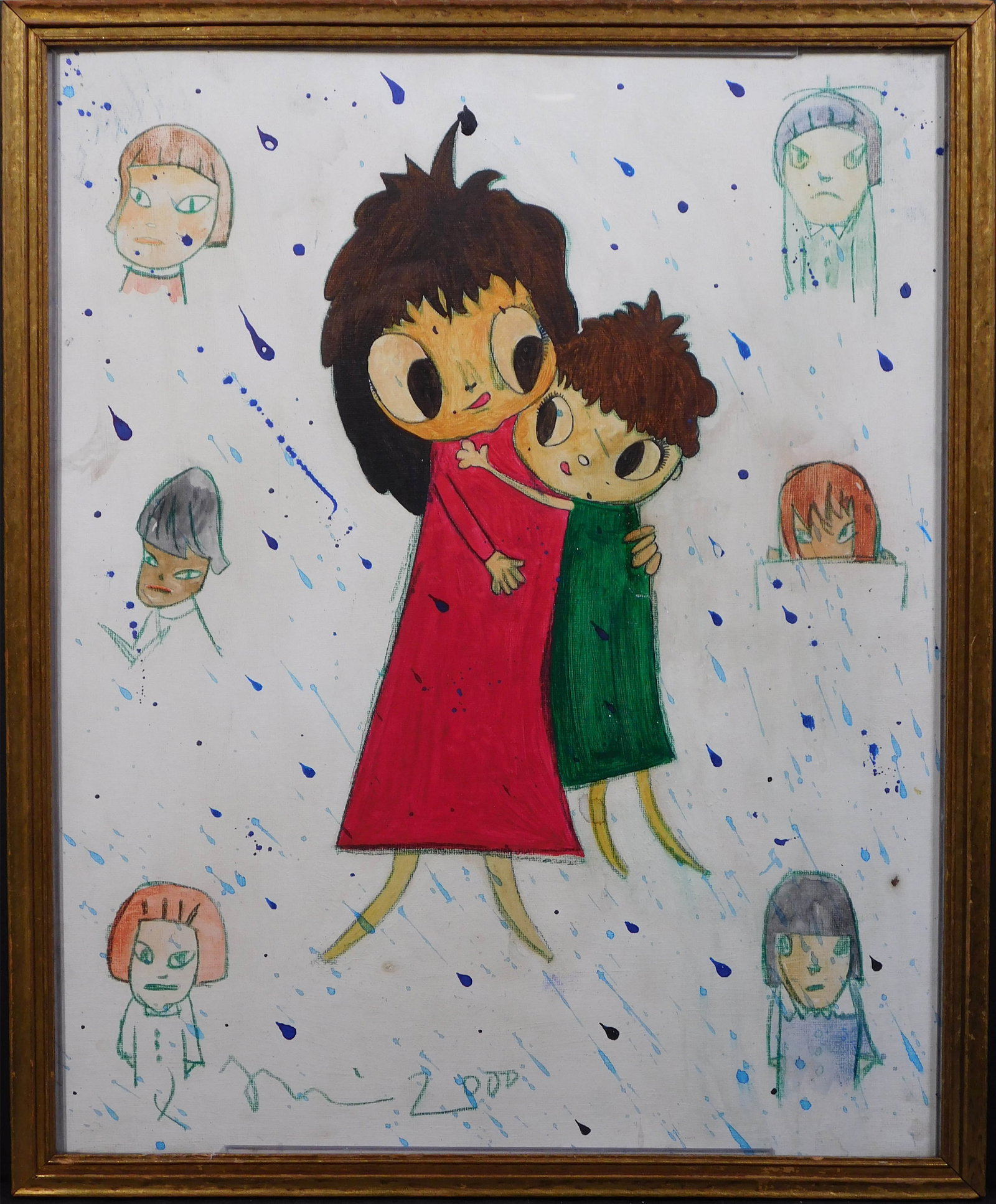 Yoshimoto Nara, Attributed/Manner of: Figures and Faces: Yoshimoto Nara, (1955-) Attributed/Manner of: Figures and Faces. Mixed media on illustration board, signed and dated 2000, framed. From AskArt: Yoshimoto (some spell it Yashitomo) Nara was born in