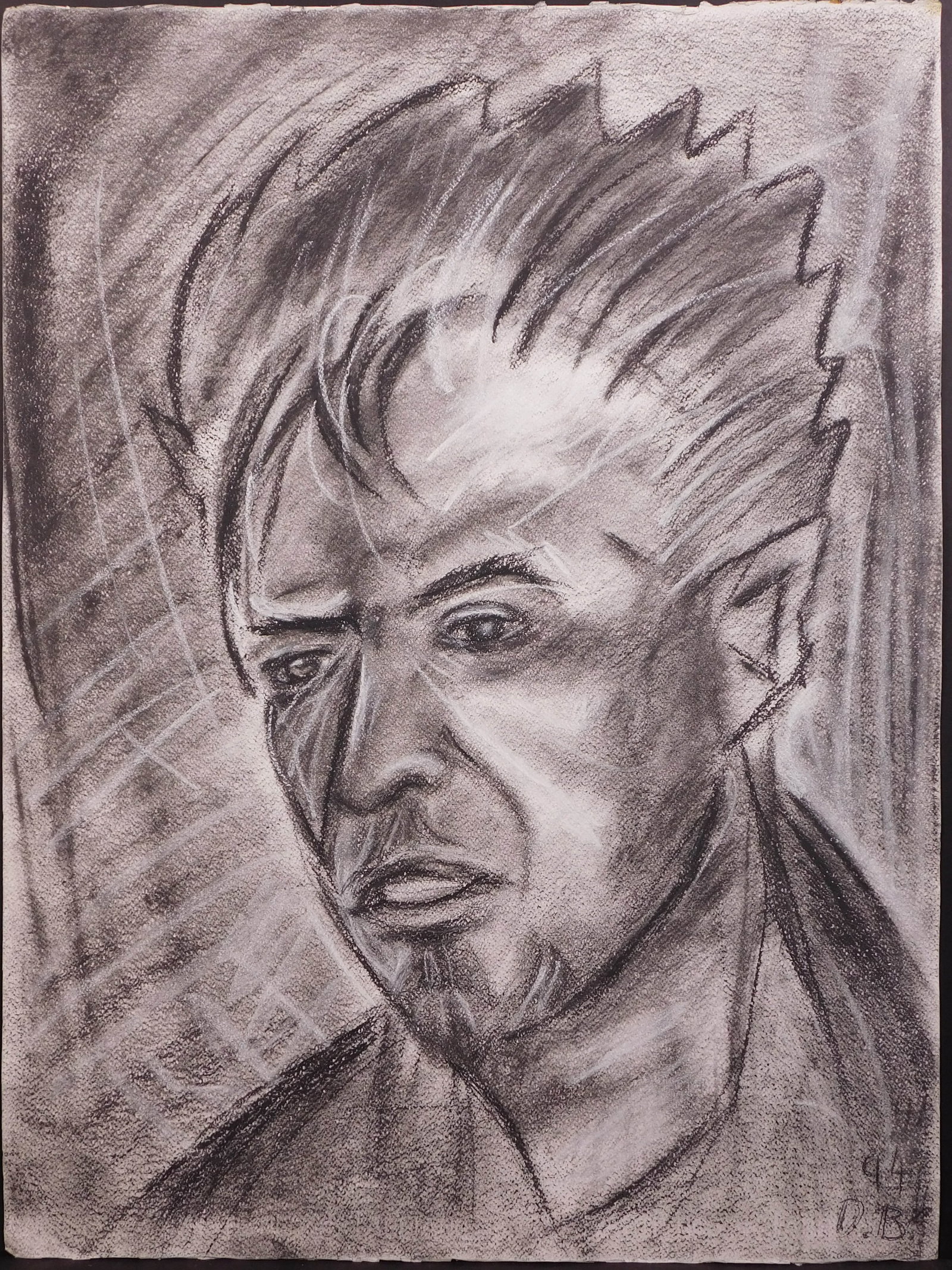 David Bowie Attrubuted Self-Portrait: David Bowie (1947 London, England - 2016 New York City) Attrubuted: Self-Portrait, signed on the lower right with initials DB and dated '94 (1994) Charcoal and chalk on Artistico Fabriano paper, unfra