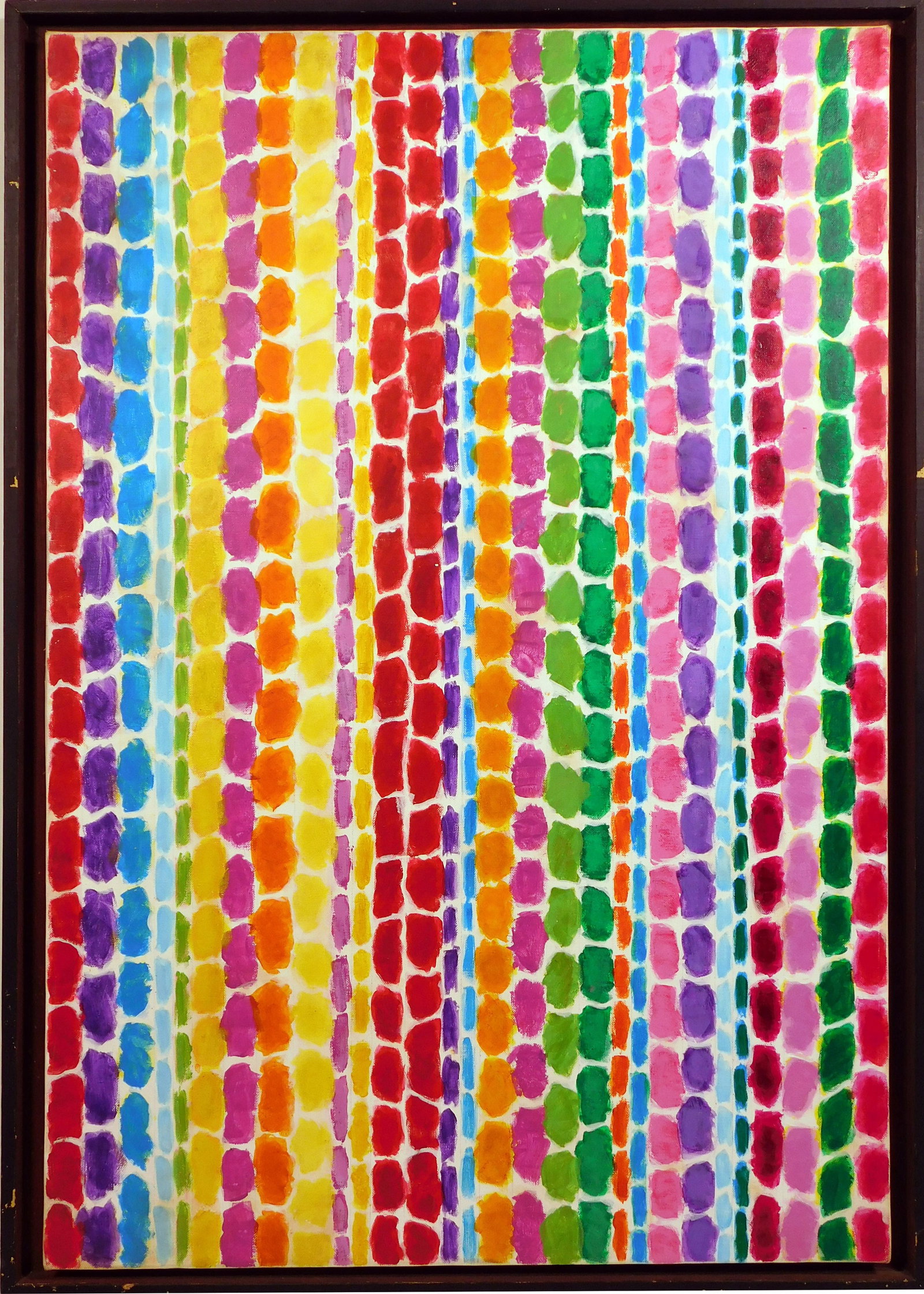 Alma Woodson Thomas, Attributed: Tulips & Crocuses in Spring: Alma Woodsey Thomas (Afro American, 1891 to 1978) Attributed/Manner of. Tulips & Crocuses in Spring, Signed, titled and dated 1969 on the back of the canvas. Framed. Alma Thomas is known for Non objec