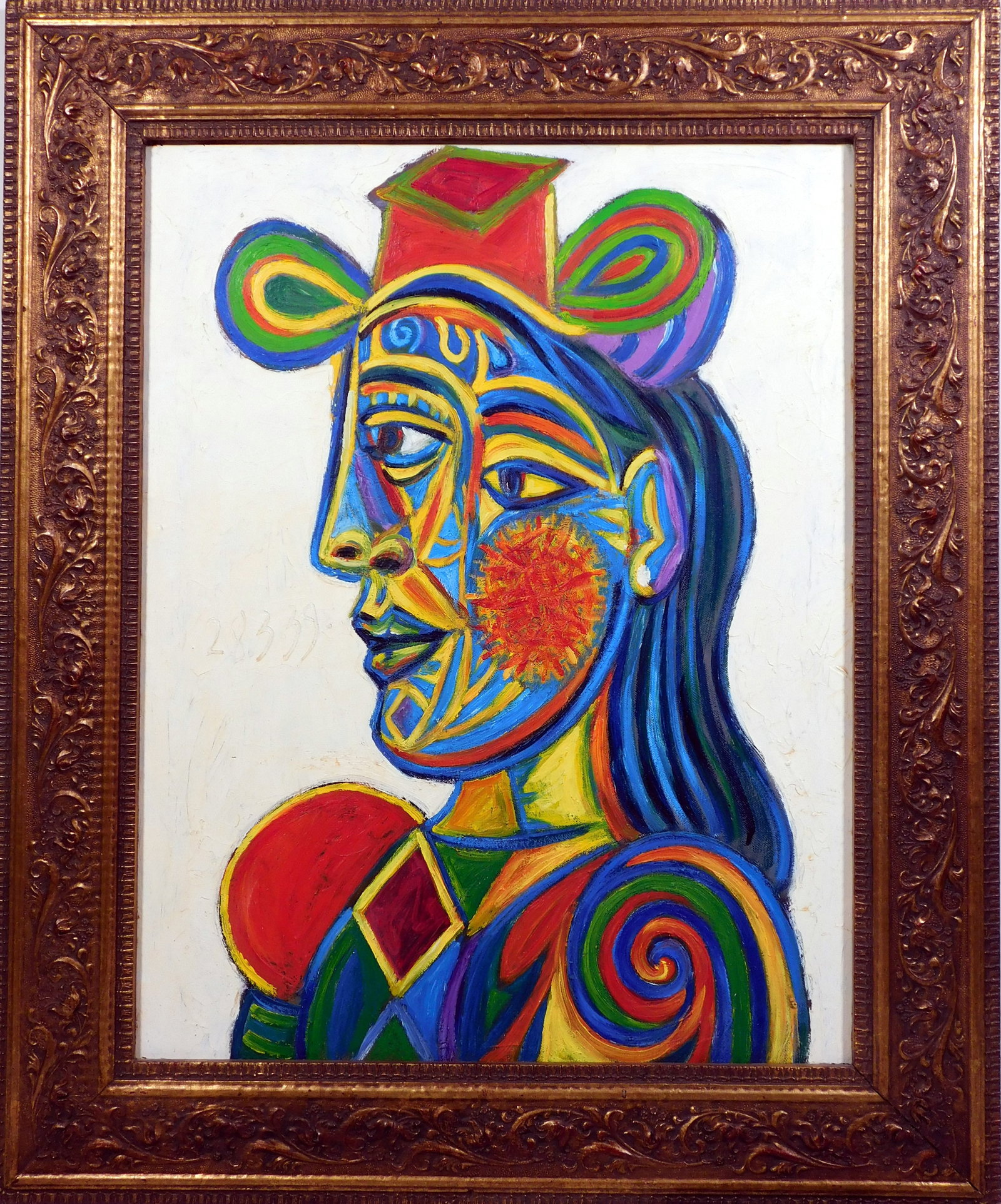 Pablo Picasso, Attributed/Manner of: Portrait of a Woman: Pablo Picasso (1881-1973, Spain) Attributed/Manner of: Portrait of a Woman (Dora Mar?) 1939, oil on canvas, unsigned, with the date (28-3-39) on the mid left side,etched into the paint when it was wet