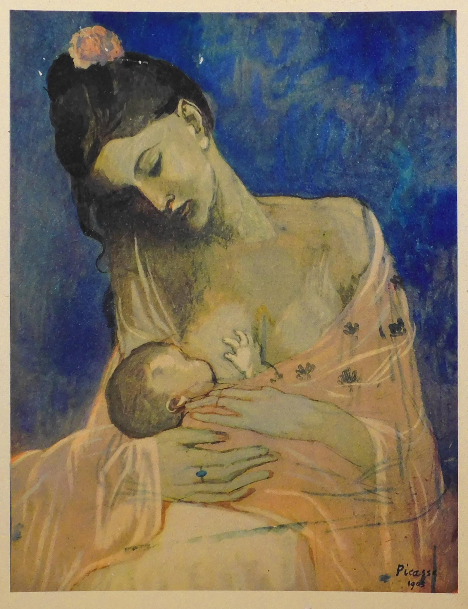 Style of Pablo Picasso: Maternite: Style of Pablo Picasso (Spanish, 1881-1973): Maternite, 1905. Chromolithograph on textured and varnished paper board, signed in plate, unframed, stamp with inventory number verso. 24 x 18 inches with