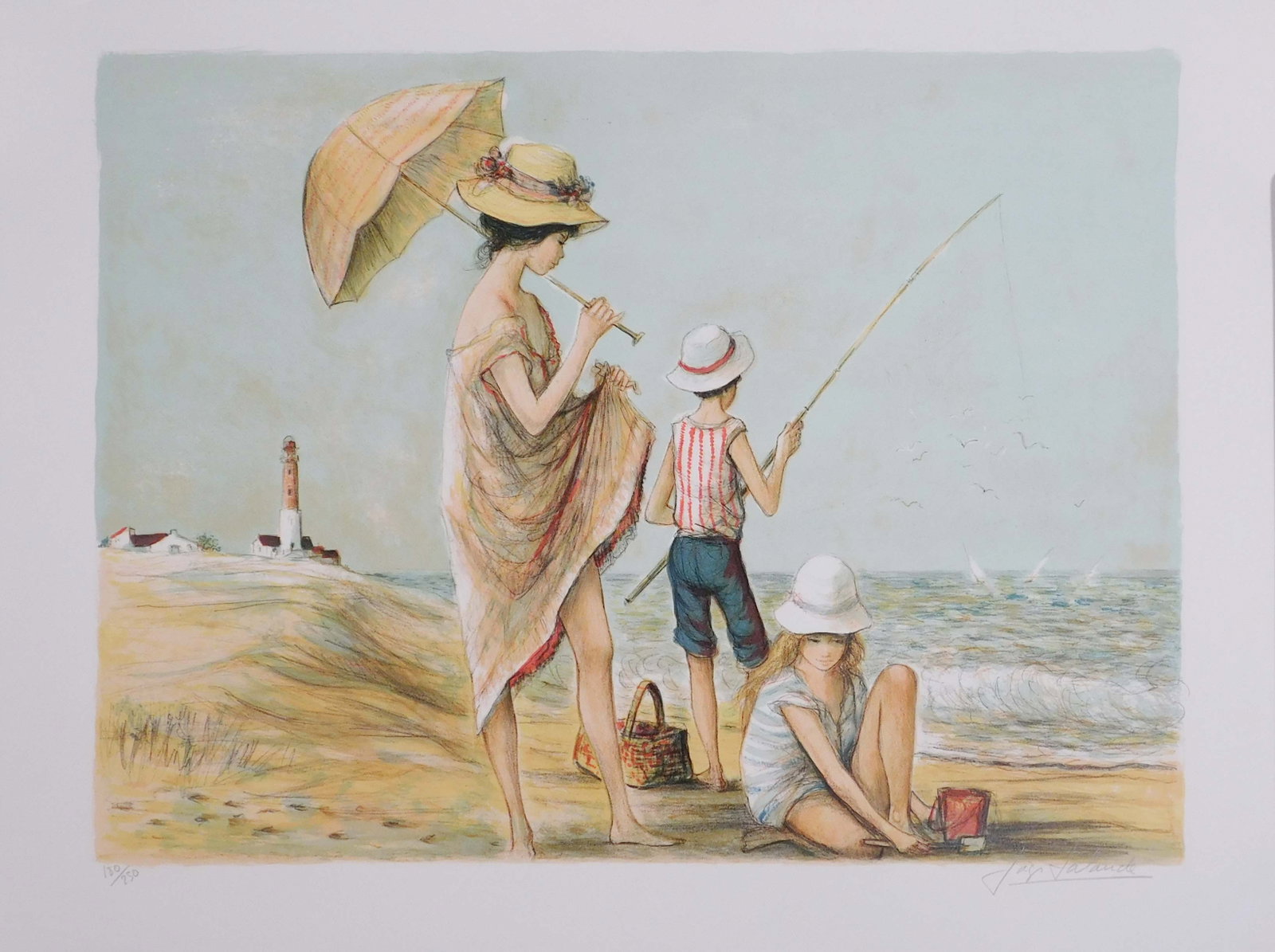 Jacques Lalande: Le Pecheur au Phare: Jacques Lalande (1921 - 2003) : Le Pecheur au Phare. Lithograph on wove paper, signed in pencil, numbered 180/250, unframed. This print is accompanied by a COA. Jacques LaLande was born in Chateau