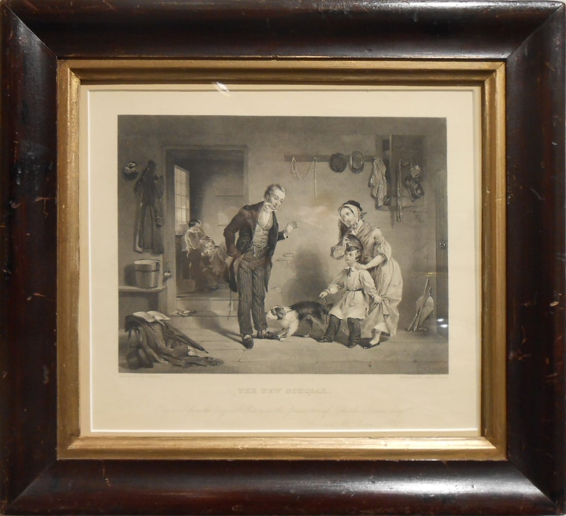 After Francis William Edmonds: The New Scholar: After Francis William Edmonds (American, 1806-1863), engraved by Alfred Jones (English, 1819-1900): The New Scholar, 1850. Engraving, artist name lower left, engraver name lower right, framed. 10.75
