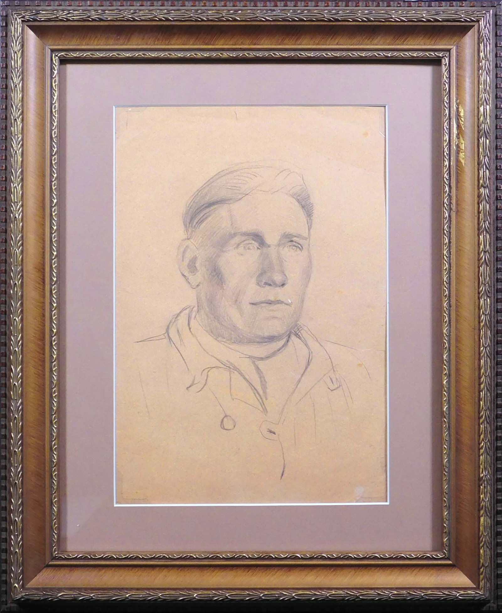 Portrait Study: Portrait Study: Pencil on cream colored paper, unsigned, circa 1940, framed 17 x 14 inches framed; 11 x 7.5 inches sight. Private Collection, New England Very good condition overall; handling marks