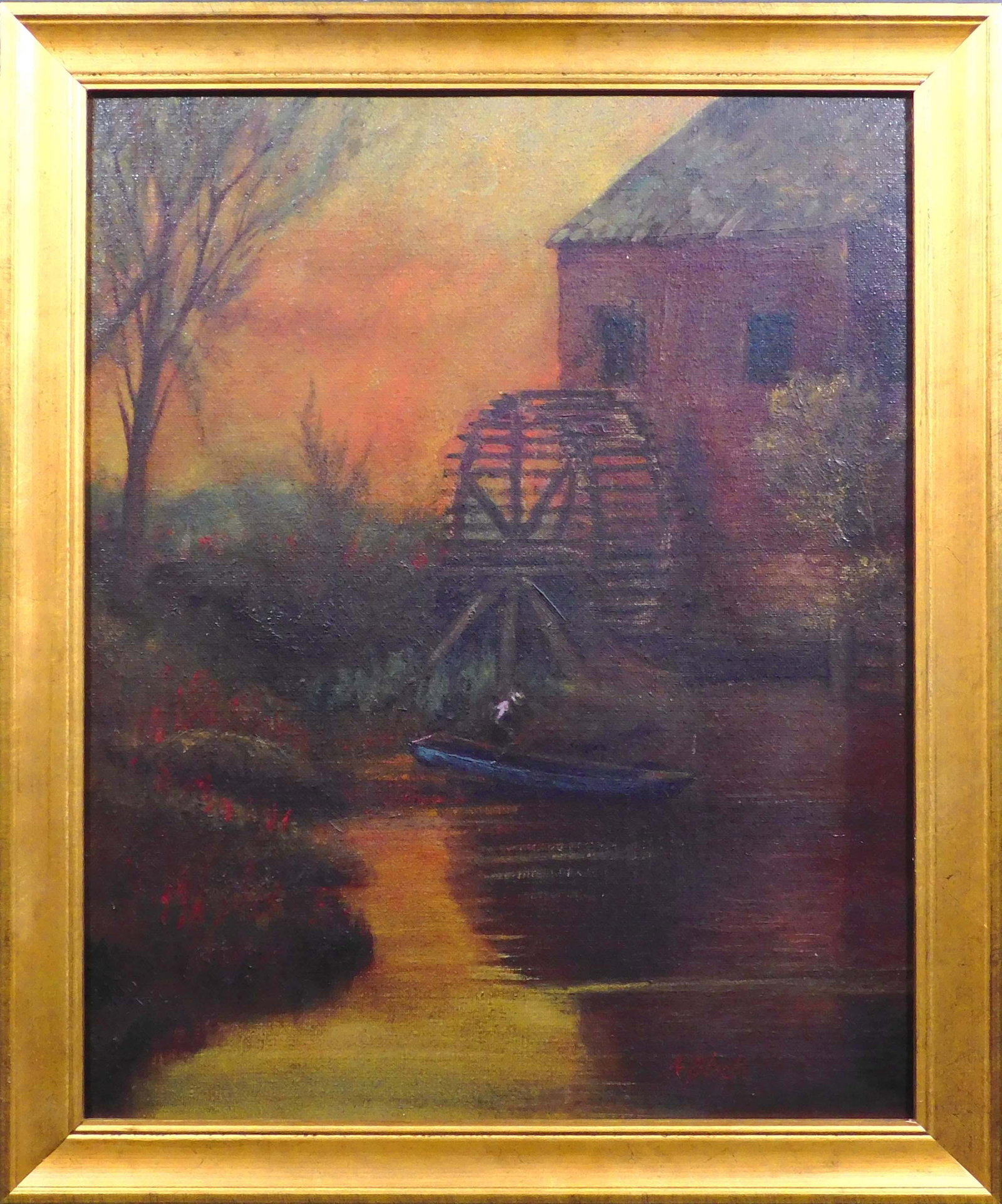 A. Black: Tonalist Rustic Mill: A. Black (American, 20th Century): Tonalist Rustic Mill. Oil on canvas, signed lower right, framed. 23 x 19 inches framed; 20 x 16.25 inches Private collection, Boston, USA. Great condition, this