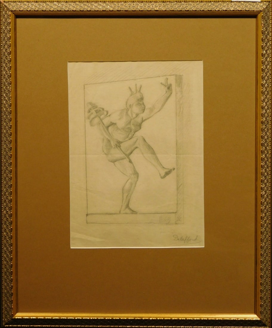 1940's Victory Drawing signed Delafond: 1940's Victory Drawing signed Delafond 21x17.5 inch frame. Private Collection, New England Good condition. NOTE: If documentation is not listed, the lot is sold without documents. Please refer to our
