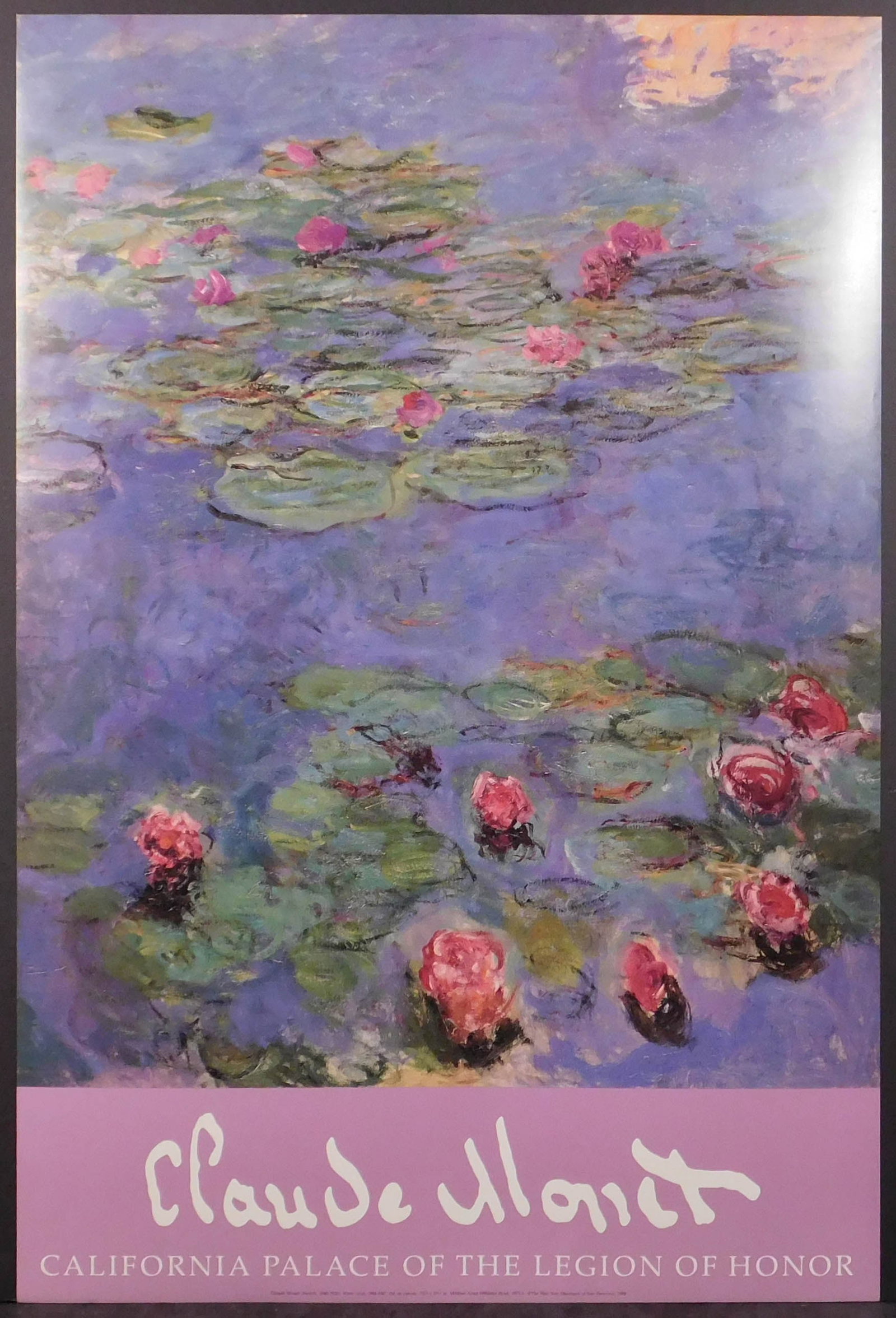 Claude Monet (French, 1840-1926): Water Lilies Poster: Claude Monet (French, 1840-1926): Waterlilies Poster, 1998. Limited edition poster from Claude Monet exhibit at California Palace of the Legion of Honor in San Francisco. Unframed. A founder of