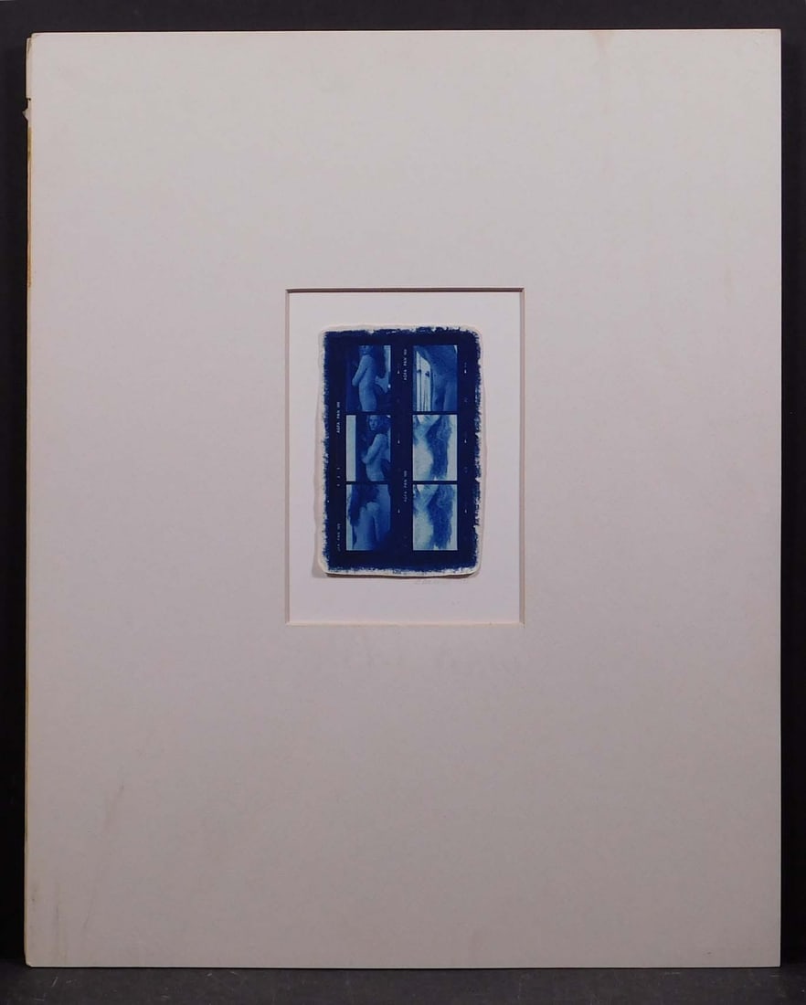 Gloria Badiner : Nude: Gloria Badiner (American, 20th Century): Nude, 1991. Cyanotype on rag paper mounted to rag board and matted, signed and dated in pencil below. 20 x 16 inches matted; 5.5 x 3.5 inches plate. Private