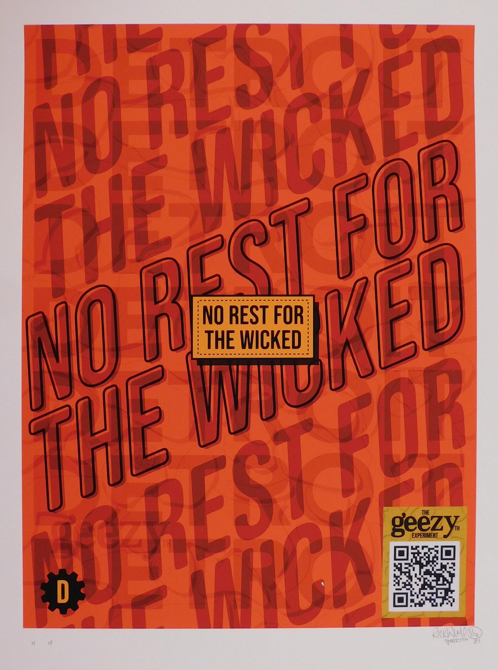 Rick Williams: No Rest for the Wicked: Rick Williams (American, 20th Century): No Rest for the Wicked, 2021. Archival Pigment Print on 290gsm Moab Entrada Fine Art Paper, unframed, signed and numbered (4/10). This RUN comes signed &