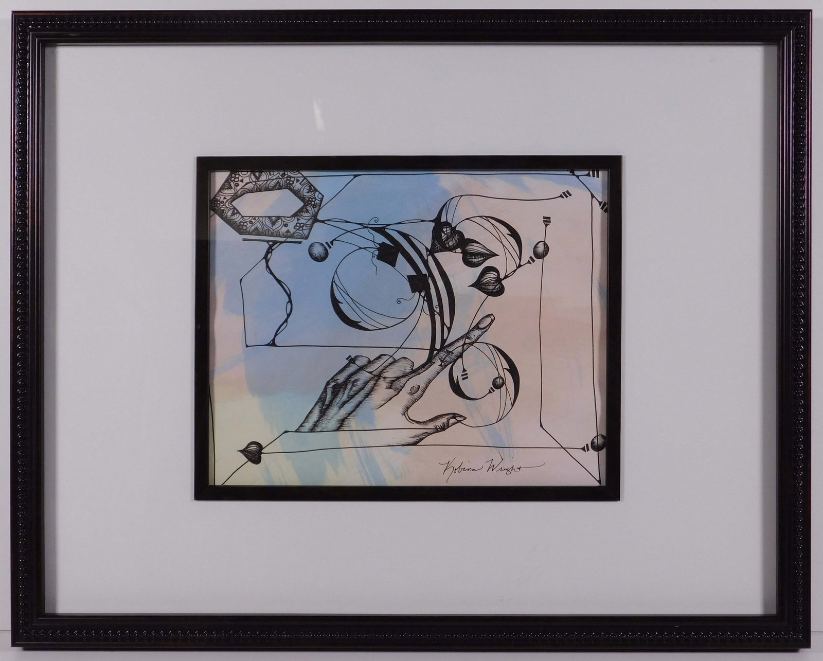 Kobina Wright: Project Mogul: Kobina Wright (American, 20th Century): Project Mogul, 2021. Pen and ink and gouache on paper, Signed lower right, titled and dated verso. Professionally framed. Framed verso has a certificate of auth