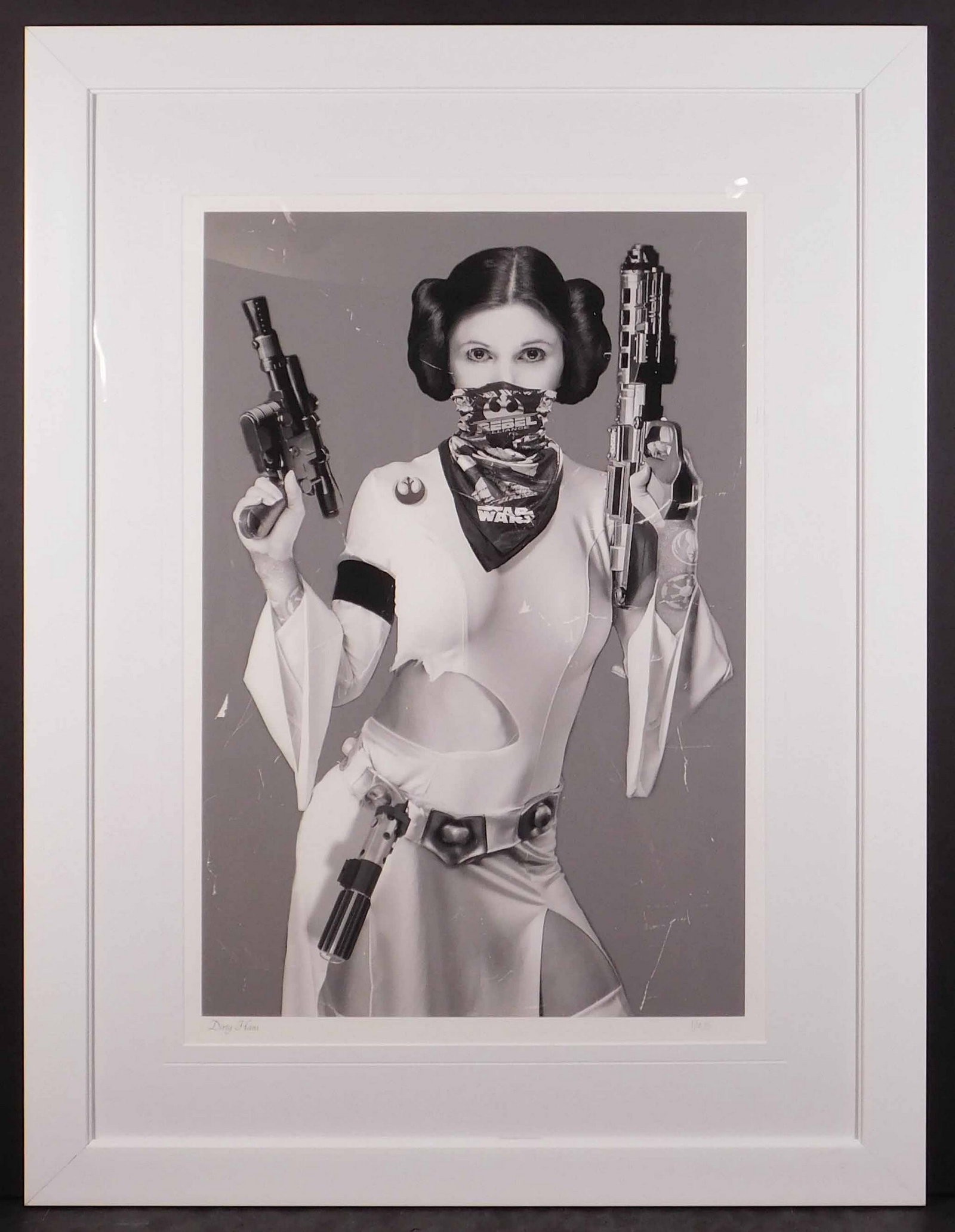 Dirty Hans (British, 20th Century): The Rebel (Leia): Dirty Hans (British, 20th Century): The Rebel (Leia), 2016. Giclee print on 100% cotton 315gsm fine art paper. Limited Edition (1/25), signed in plate, numbered in pencil lower right, framed and
