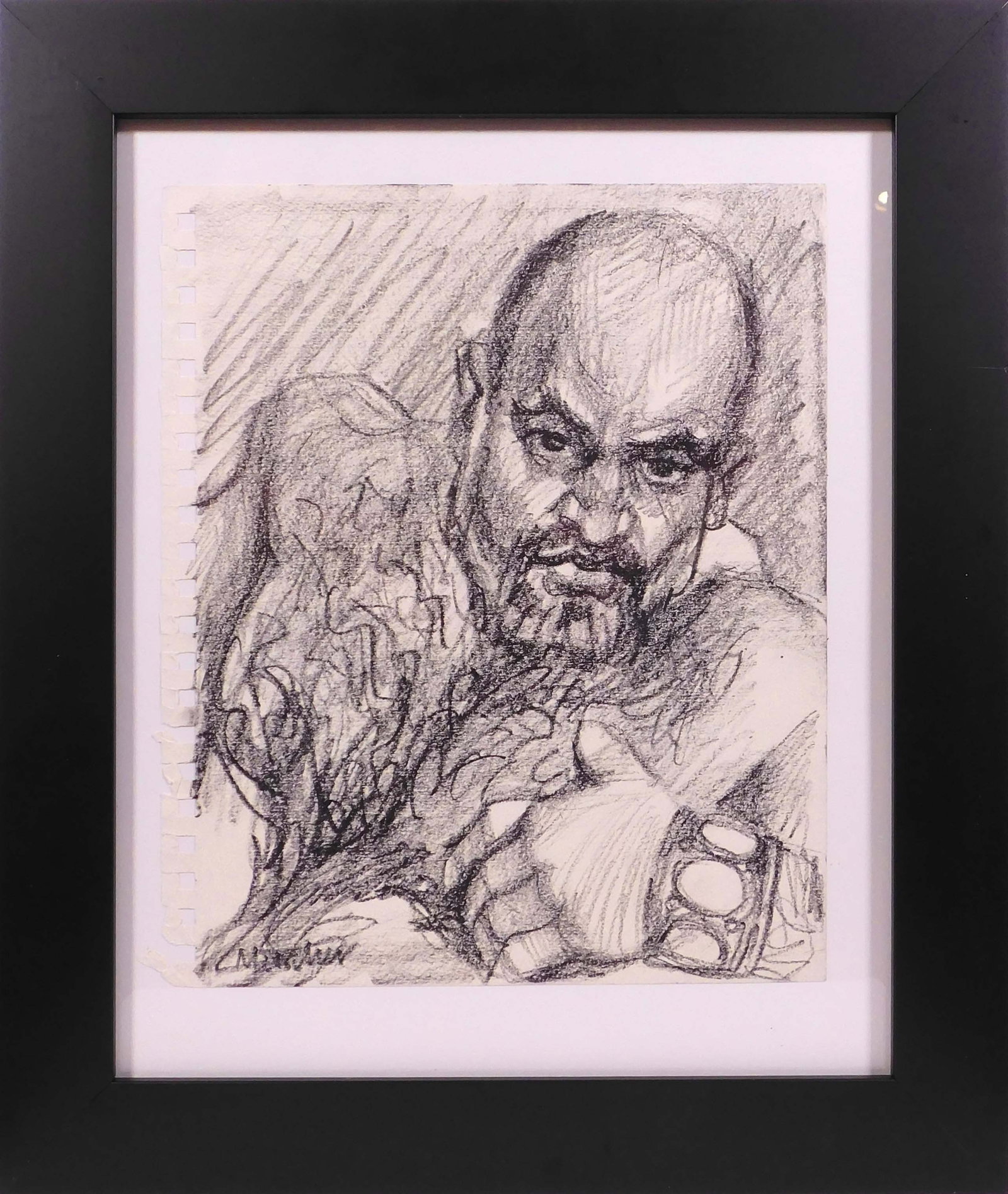 Kenney Mencher: Study of a Man (Bryan): Kenney Mencher (American, b. 1965 ): Study of a Man (Bryan). Charcoal on paper, signed and framed.