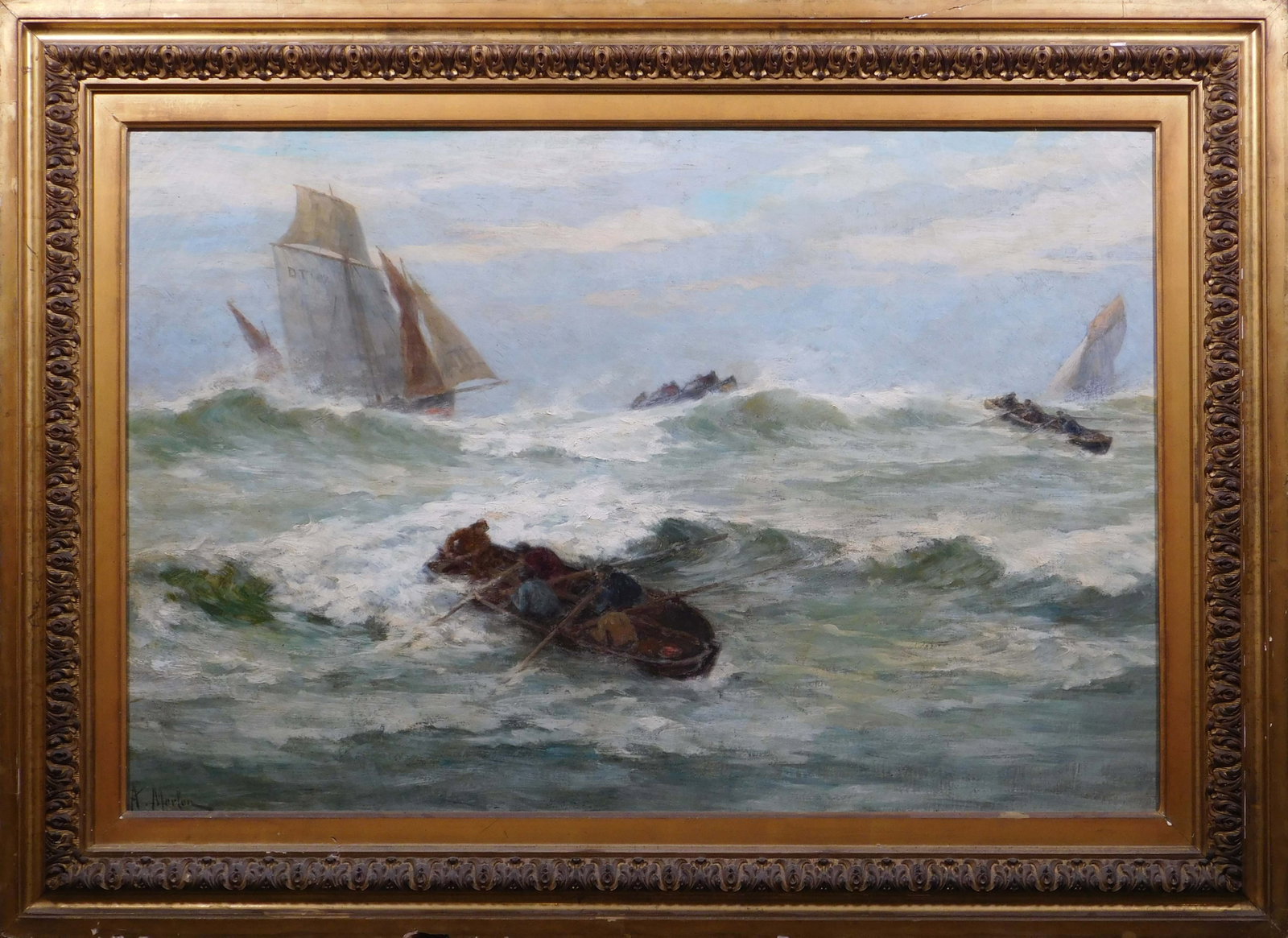 Antonie Paul Molon: The Tempest: Antonie Paul Molon: The Tempest. Oil on Canvas, signed lower left, The Rosenbach Galleries, Philadelphia, Pa., USA label verso. 28.5 x 39 inches framed; 21 x 31.5 inches framed Private collection