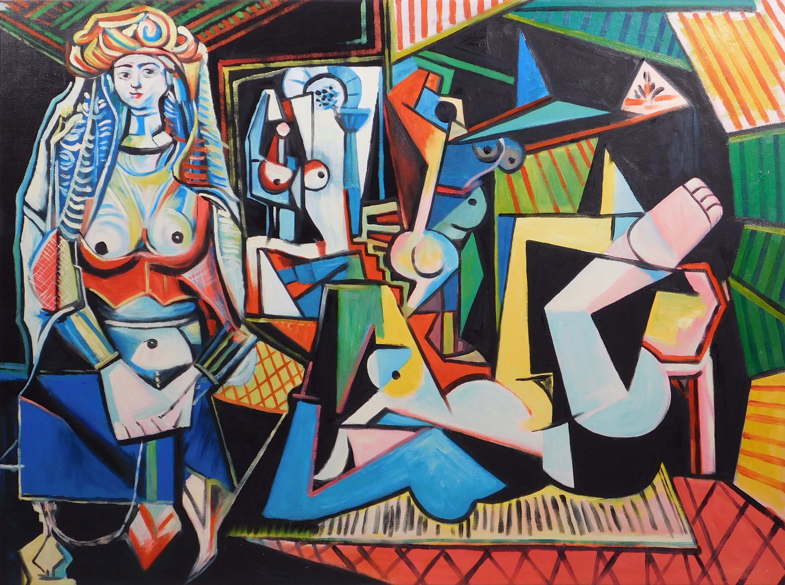 Style of Pablo Picasso: Cubist Scene: Style of Pablo Picasso (Spanish, 1881-1973): Cubist Scene. Oil on canvas, unframed. 31 x 41 inches canvas. Private collection, UK. Great condition, no notable flaws. NOTE: If documentation is not