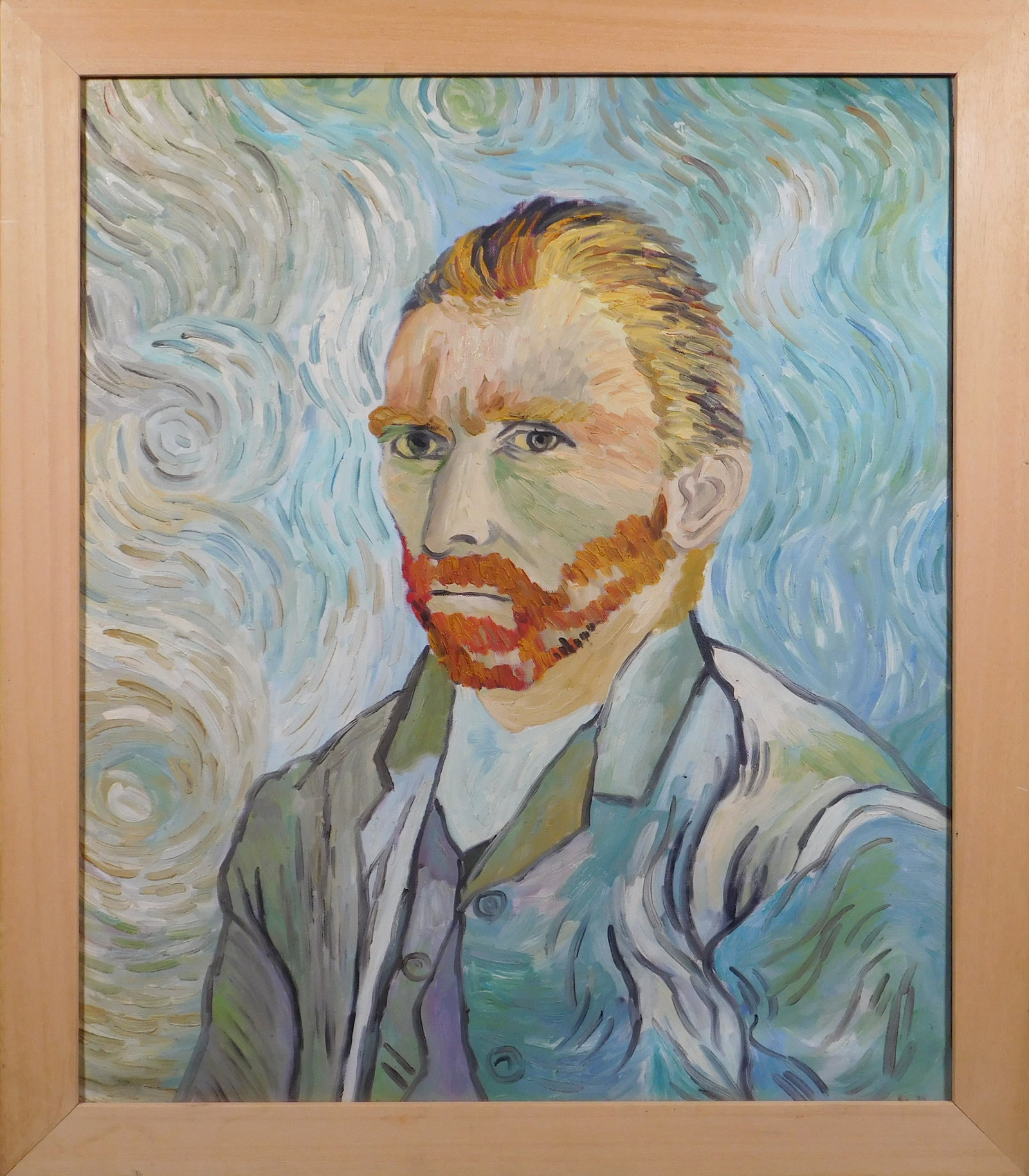 After Vincent van Gogh: Auto Portrait: Vincent van Gogh (Dutch, 1853-1890) After: Auto Portrait. Oil on canvas, framed. Vincent van Gogh was a Post-Impressionist painter who is among the most famous and influential figures in the history