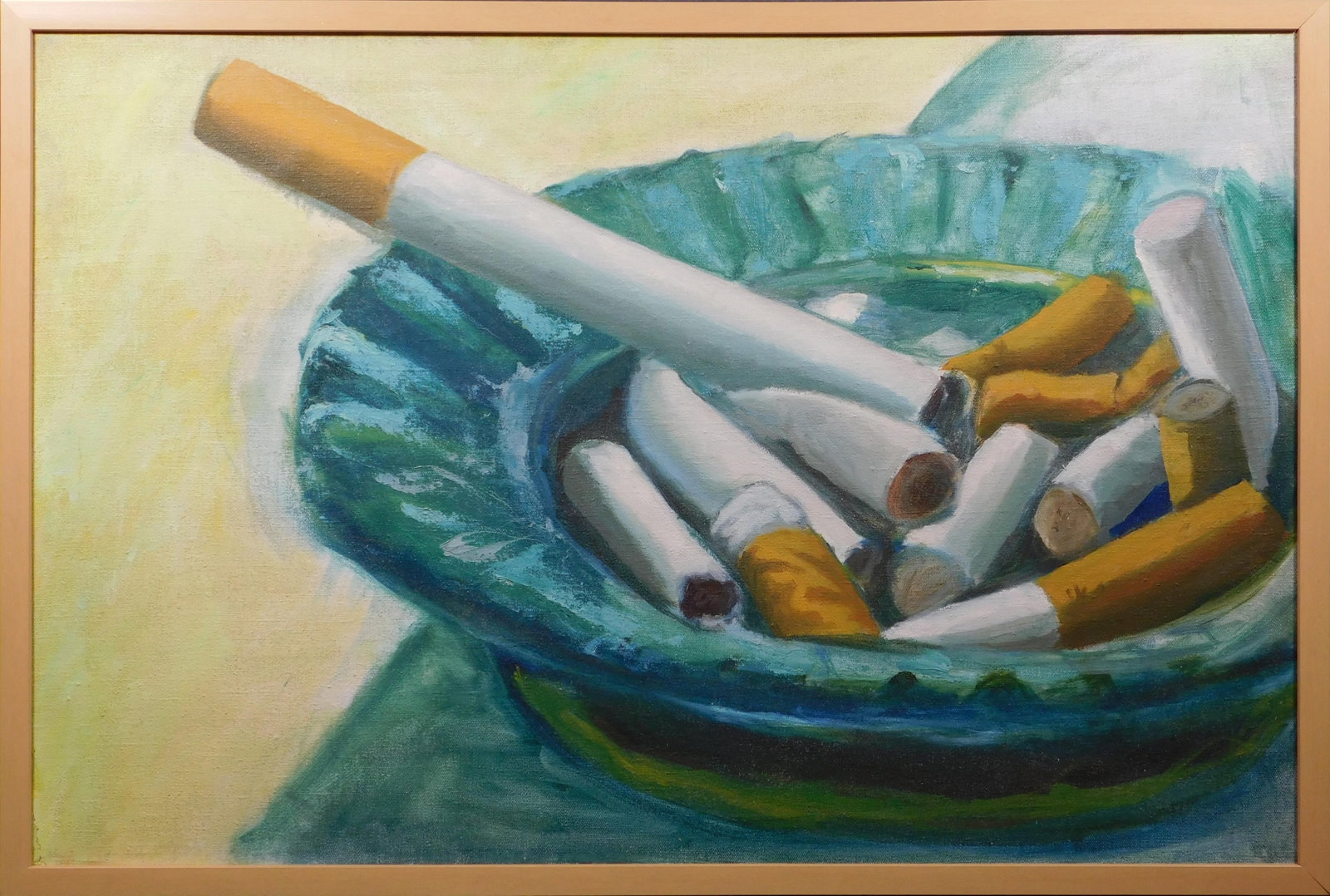 Lee Lueken: Cigarette Salad: Lee Lueken (American, 20th Century): Cigarette Salad, 1997. Oil on canvas, signed, dated, and titled verso. Professionally framed. 25.25 x 37.25 framed; 24 x 36 inches canvas. Private collection
