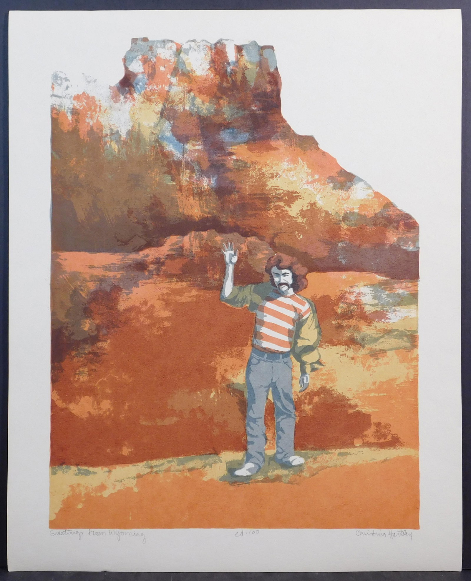 Christina Hartley: Greetings from Wyoming: Christina Hartley: Greetings from Wyoming, 1975. Silkscreen on archival paper edition of 100, signed in pencil below, unframed. From the R.I.S.D. (Rhode Island School of Design) Sixth Annual