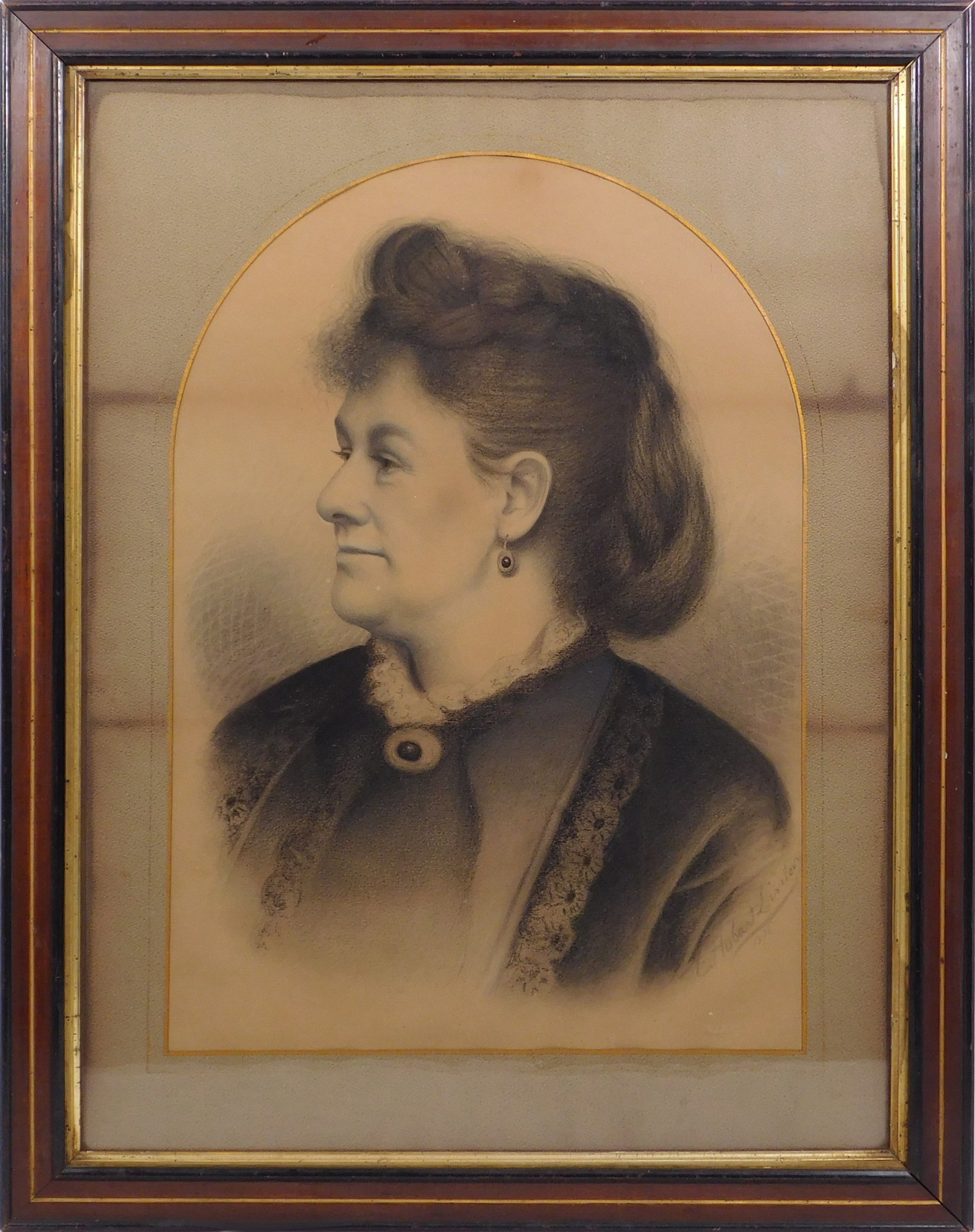 Hobart Linton: Portrait of Ms. Glinda: Hobart Linton (American, Late 19th Century): Portrait of Ms. Glinda, 1876. Charcoal on paper, signed and dated below, in original frame. 27.25 x 21.25 framed; 20 x 13.75 inches sight. Private Collecti