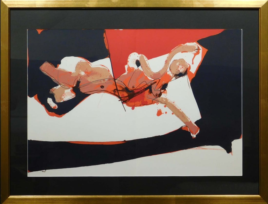 Paul Rebeyrolle: Abstract Reclining Female Nude: Paul Rebeyrolle: Abstract Reclining Female Nude, lithograph, unsigned and framed. Published by Mourlot in their publication Derriere le Mirroir. 27 x 20.5" framed. Private Collection, New England