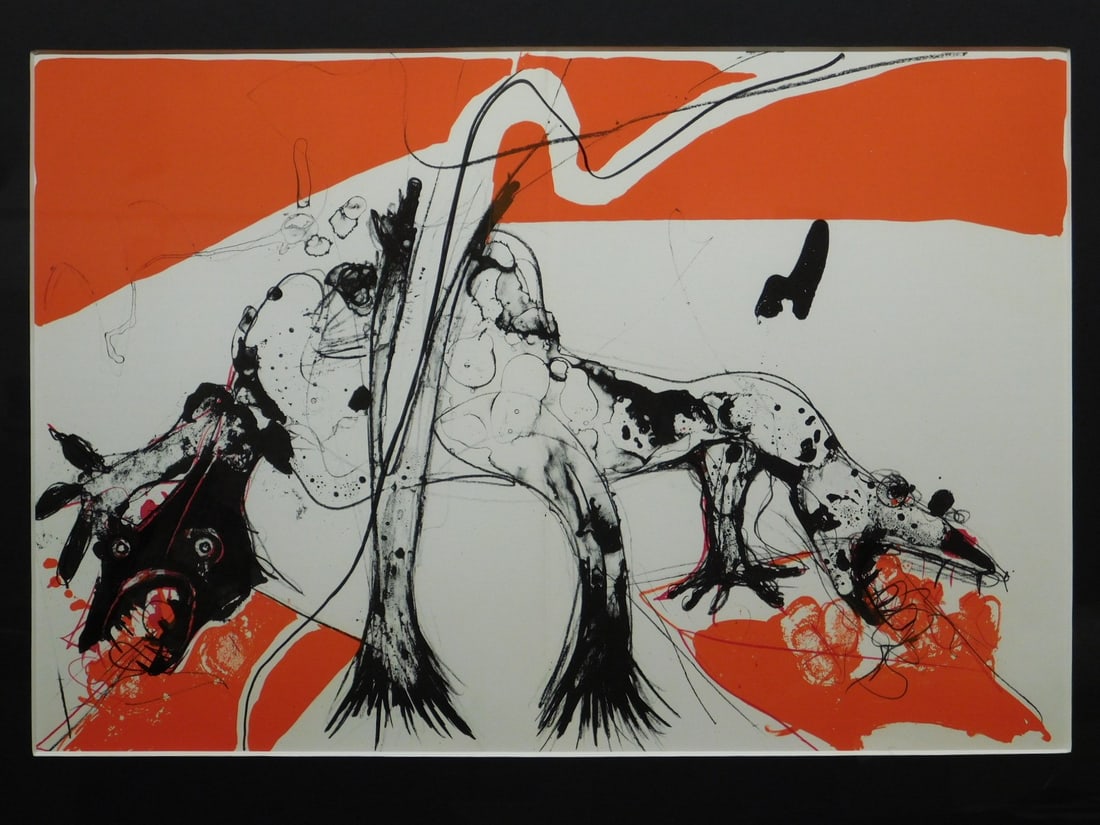 Paul Rebeyrolle: Two-Headed Beast: Paul Rebeyrolle: Two-Headed Beast, lithograph, unsigned and framed. Published by Mourlot in their publication Derriere le Mirroir. 27 x 20.5" framed. Private Collection, New England Very good