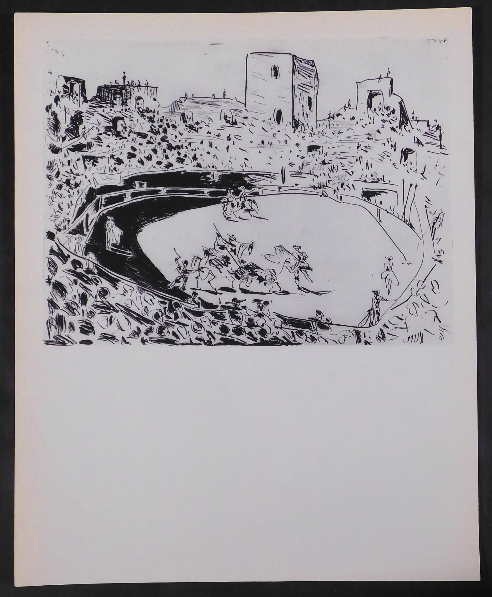 Pablo Picasso After: Black Head and Bull Fight: Pablo Picasso (Spanish, 1881-1973): Black Head and Bull Fight. Double sided helio-lithograph, signed in crayon, unframed, limited edition print published by Harry Abrams, Amsterdam and New York,