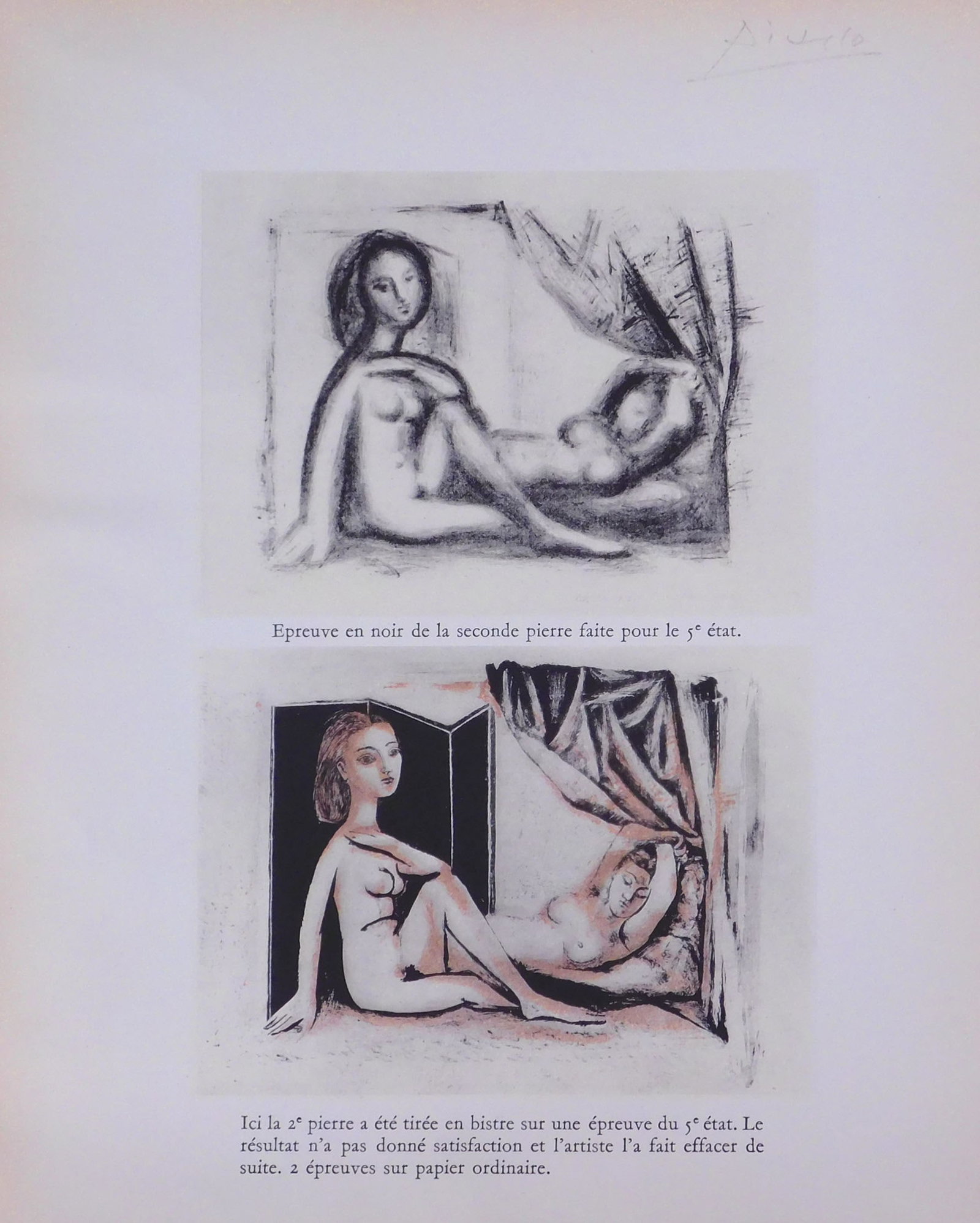 Style of Pablo Picasso: Nude Studies: Style of Pablo Picasso Spanish, 1881-1973) : Nude Studies. Double-sided lithograph on paper, signed and dated in pencil, unframed. 12 x 9.75 inches paper. Collection of a California Gentleman. Great