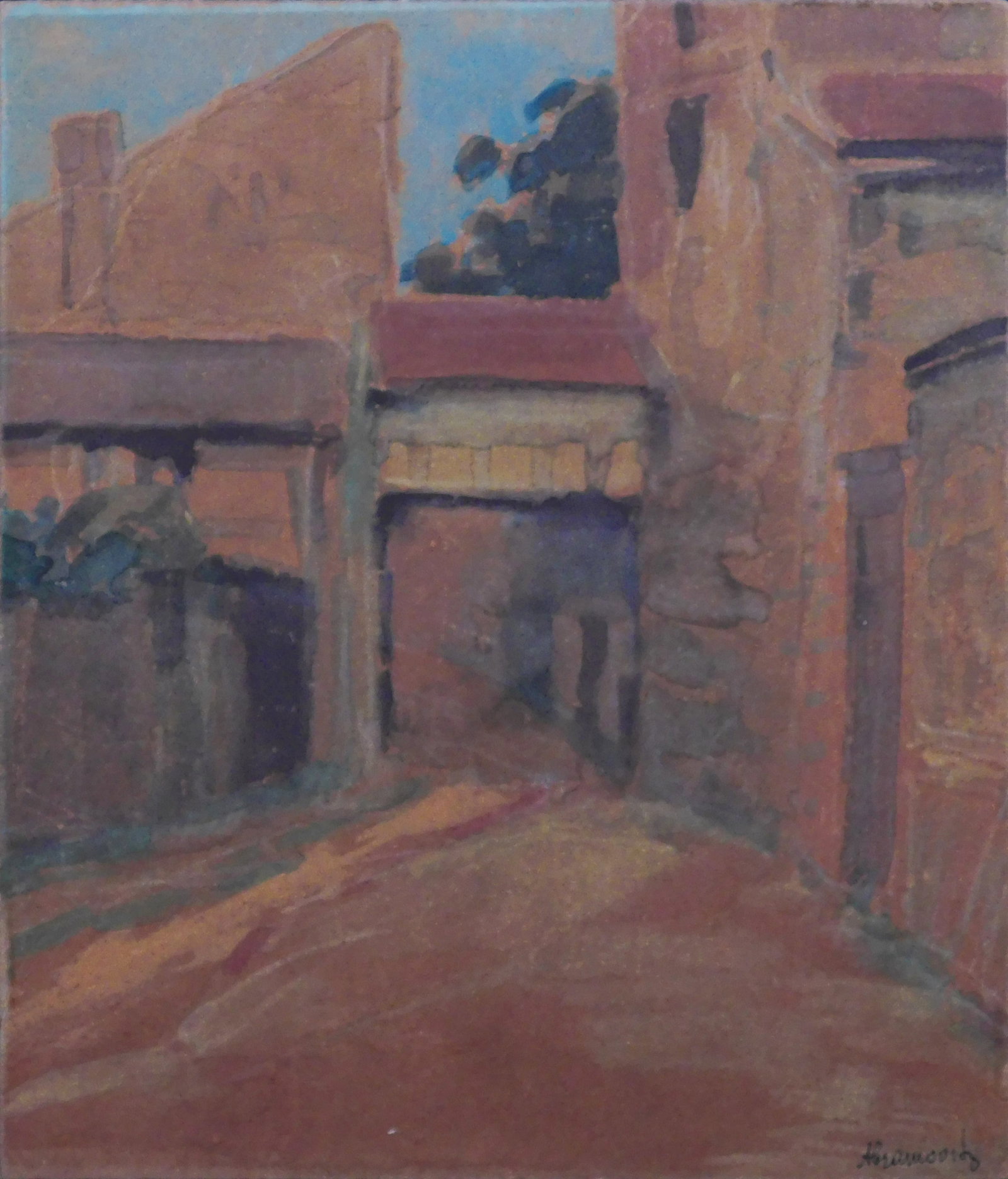 Albert Abramovitz, Manner of: Abstract Building: Albert Abramovitz (Russian-American, 1879 - 1963) Manner of: Abstract Building. Watercolor on cardboard, signed in ink lower right, unframed. Albert Abramovitz was an American woodcut artist and