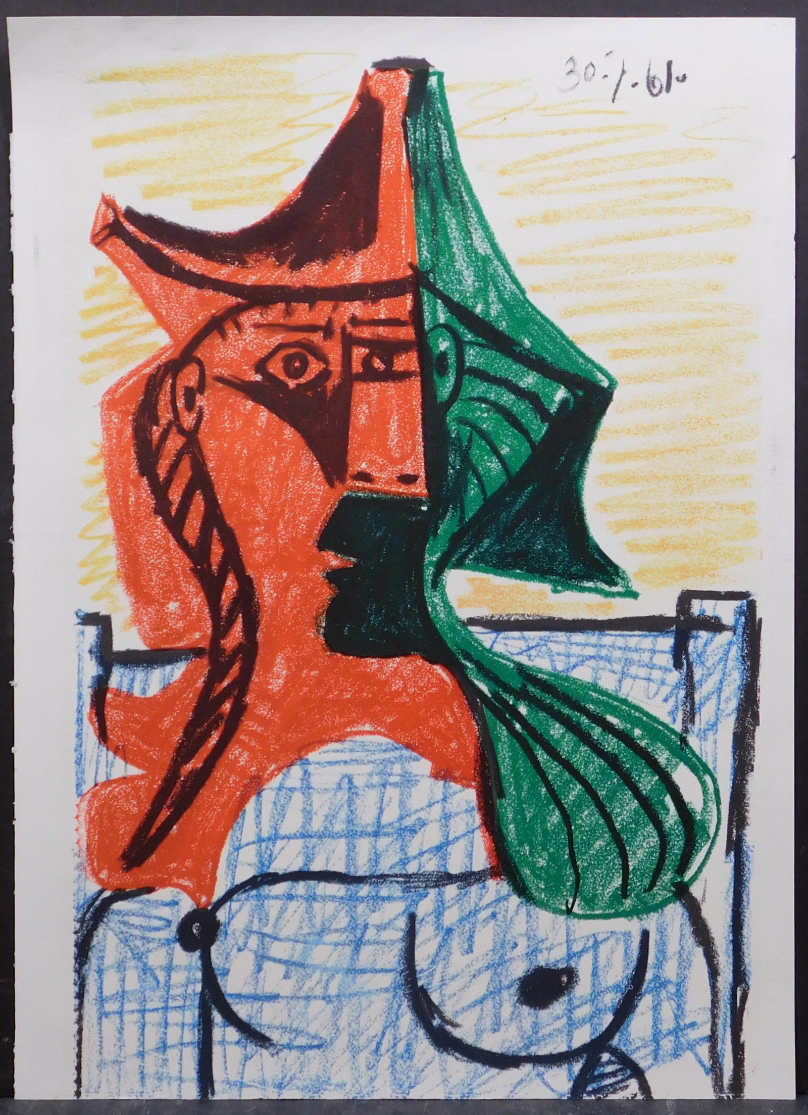 Pablo Picasso: Tete de Femme: Pablo Picasso (Spanish, 1881-1973): Tete de Femme. Giclee print on paper, unframed. This print is accompanied by a document from Art Connaiseurs Guild. 14.5 x 10.5 inches paper. Collection of a