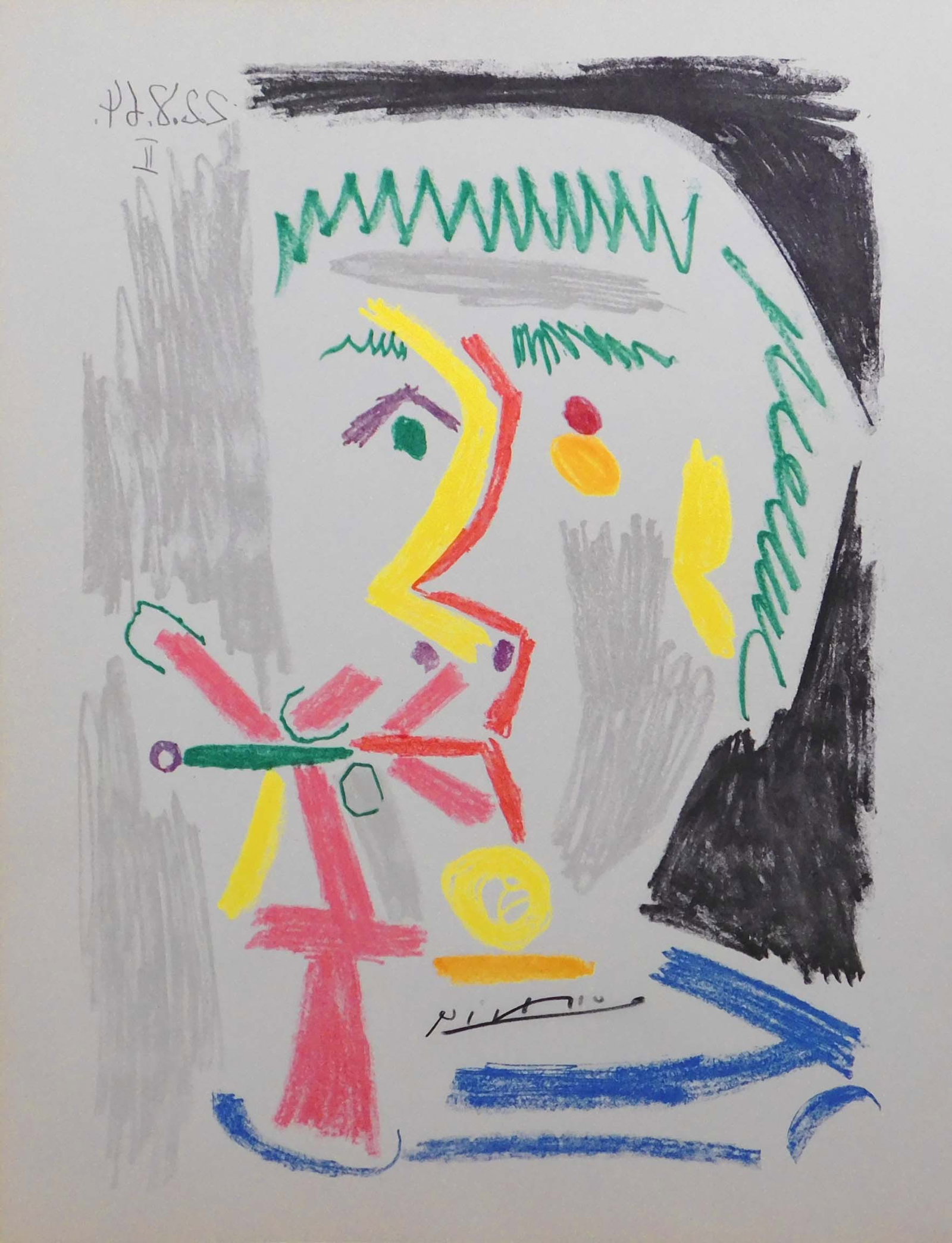 Style of Pablo Picasso: Buste d' Homme a la Cigarette II: Style of Pablo Picasso Spanish, 1881-1973) : Buste d' Homme a la Cigarette II. Offset lithograph from the Milton S. Fox edition, 1966, hand signed in graphite, unframed. This print is accompanied by
