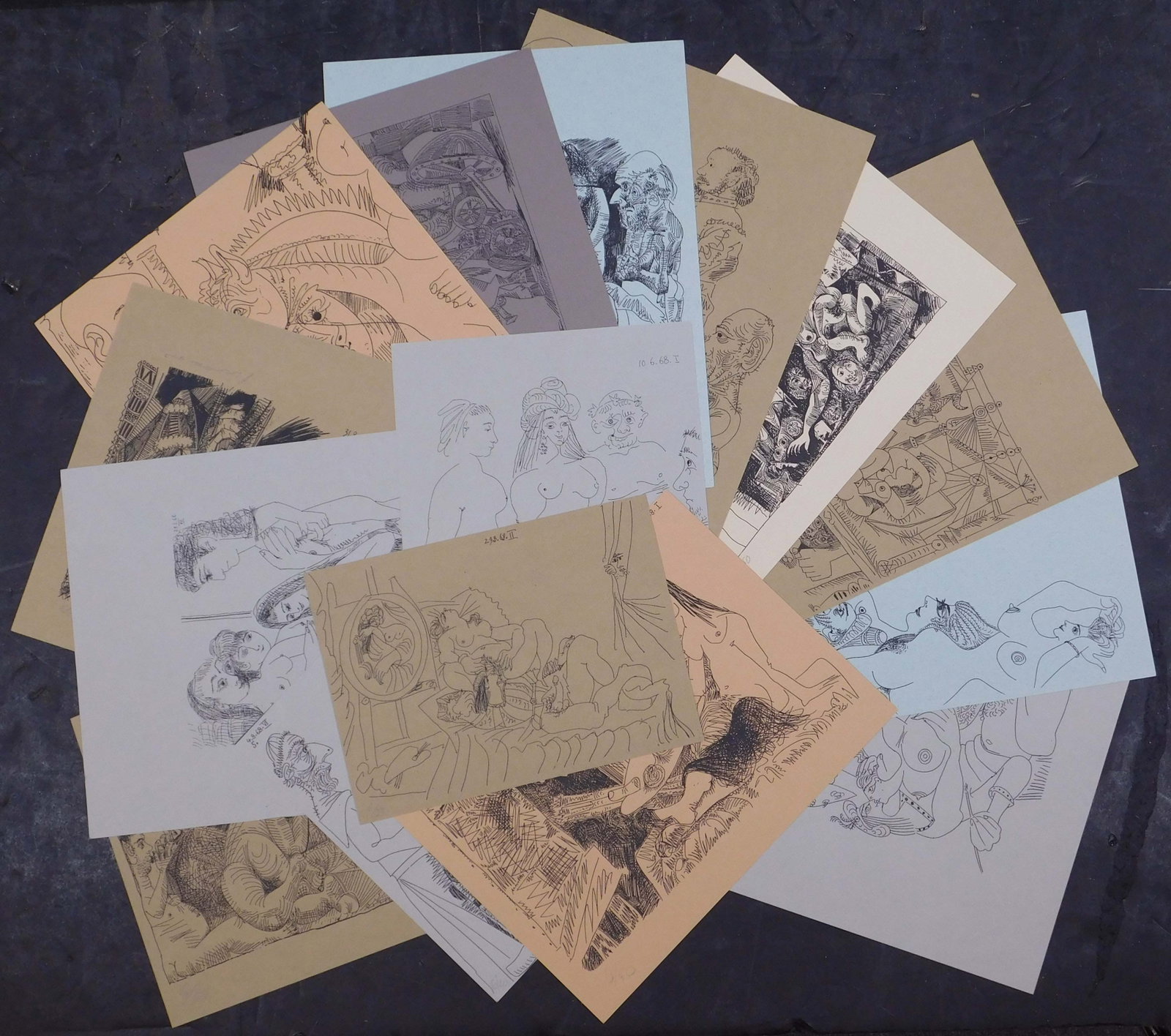 After Pablo Picasso: 15 Engravings: After Pablo Picasso (Spanish, 1881-1973): 15 Engravings numbered 6/50, one with a possible signature. Stamps verso of each print. Reported by the previous owner to have been made by Duo Crommelynck. P