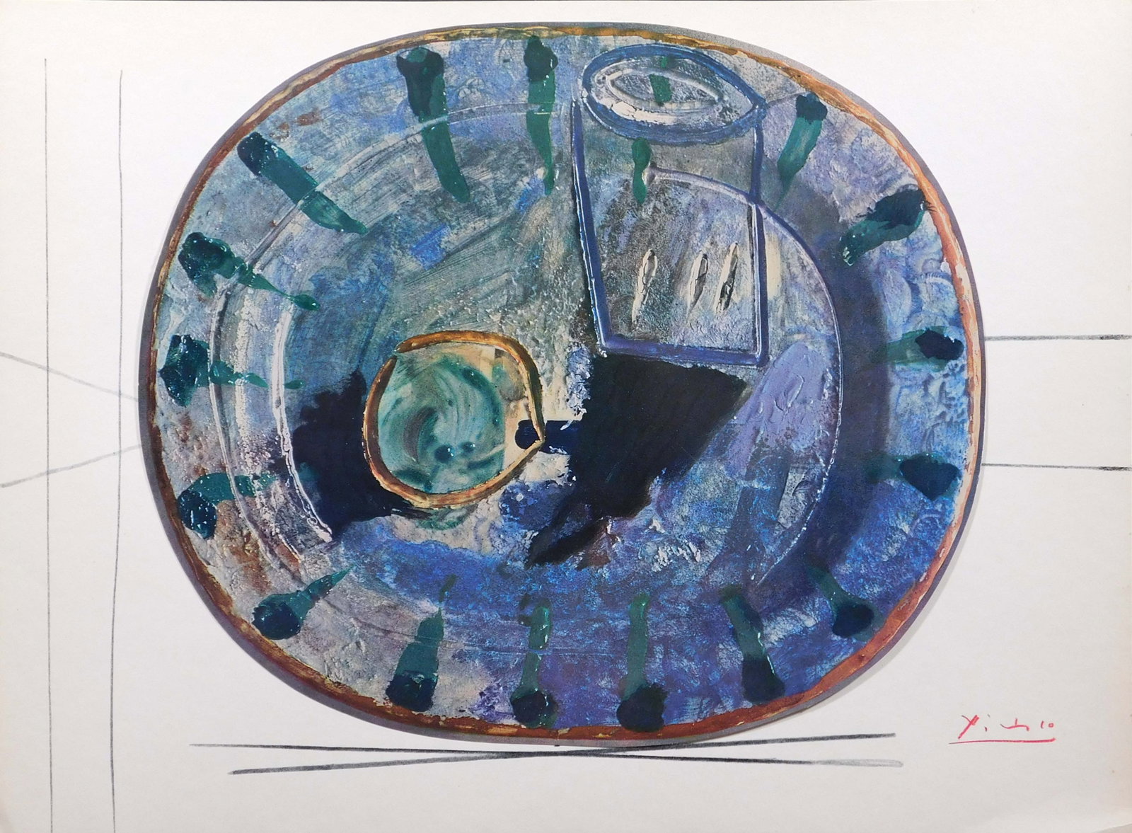 After Pablo Picasso : Ceramiques de Picasso: Pablo Picasso (Spanish, 1881-1973) After: Ceramiques de Picasso. Color lithograph on paper, mounted to heavy paper, signed in red crayon, unframed. Printed by L'Imprimerie Roto-Sadag. Published by